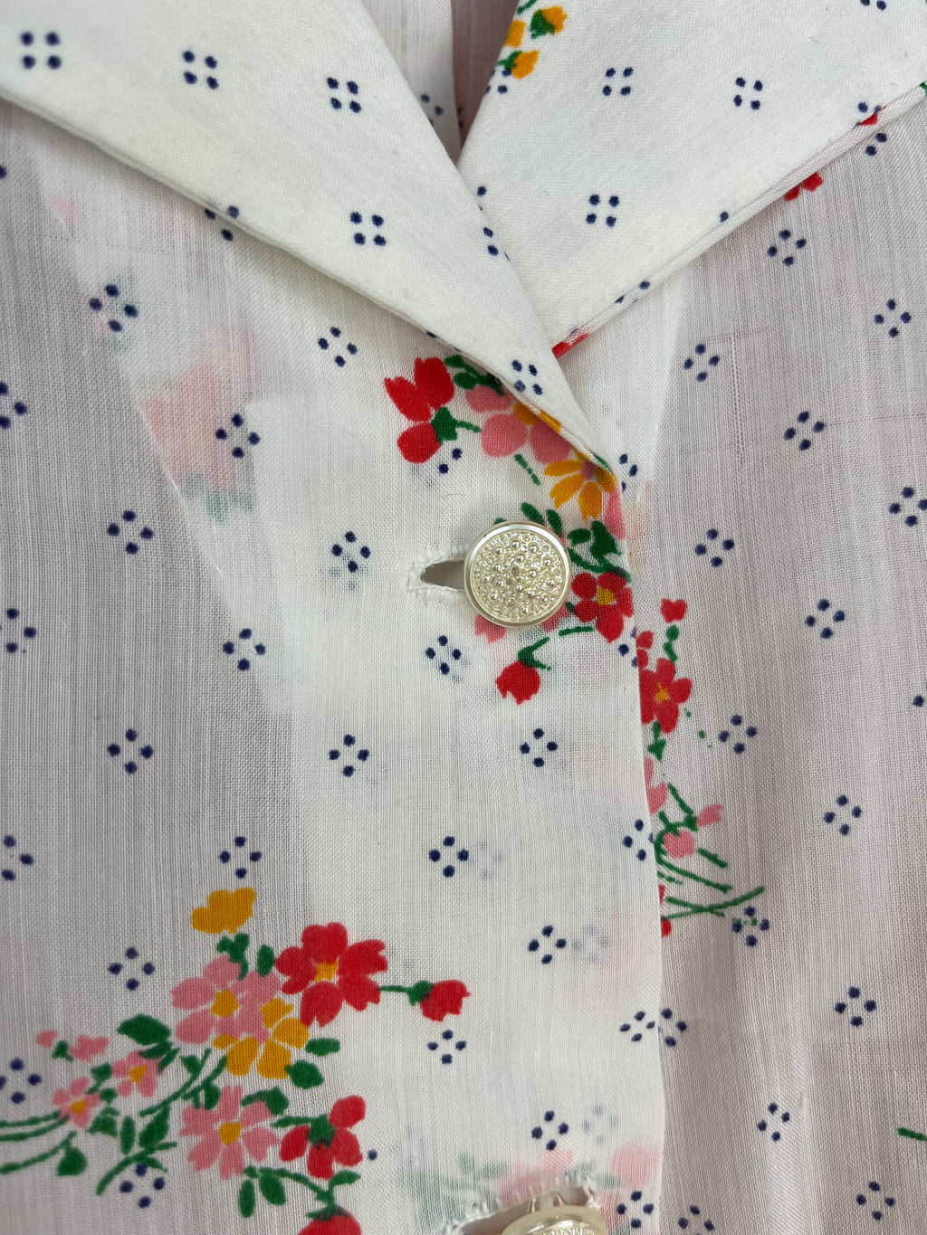 Blusa Vintage Floreale Bianca Semi Trasparente Anni ’90