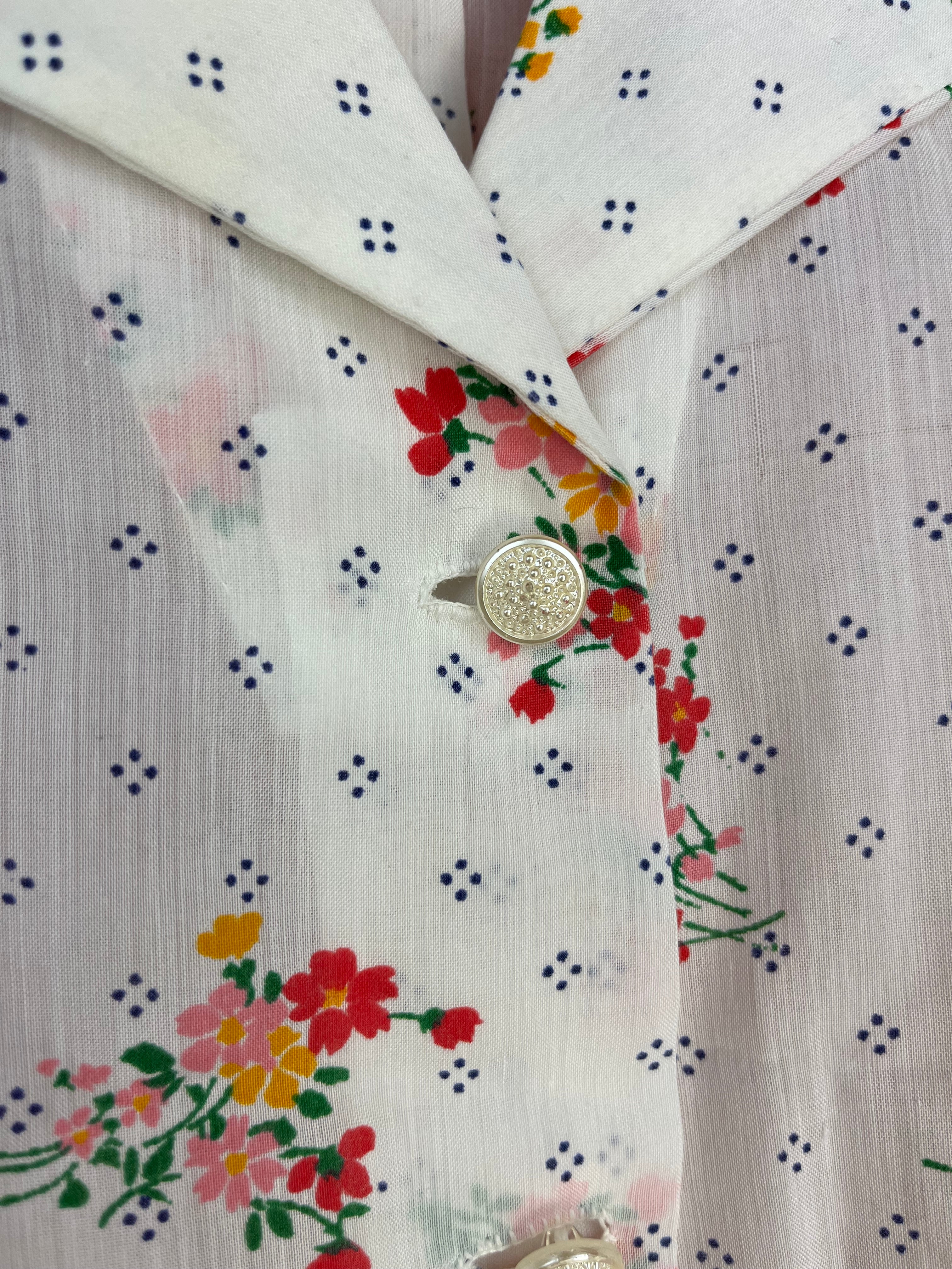 Blusa Vintage Floreale Bianca Semi Trasparente Anni ’90