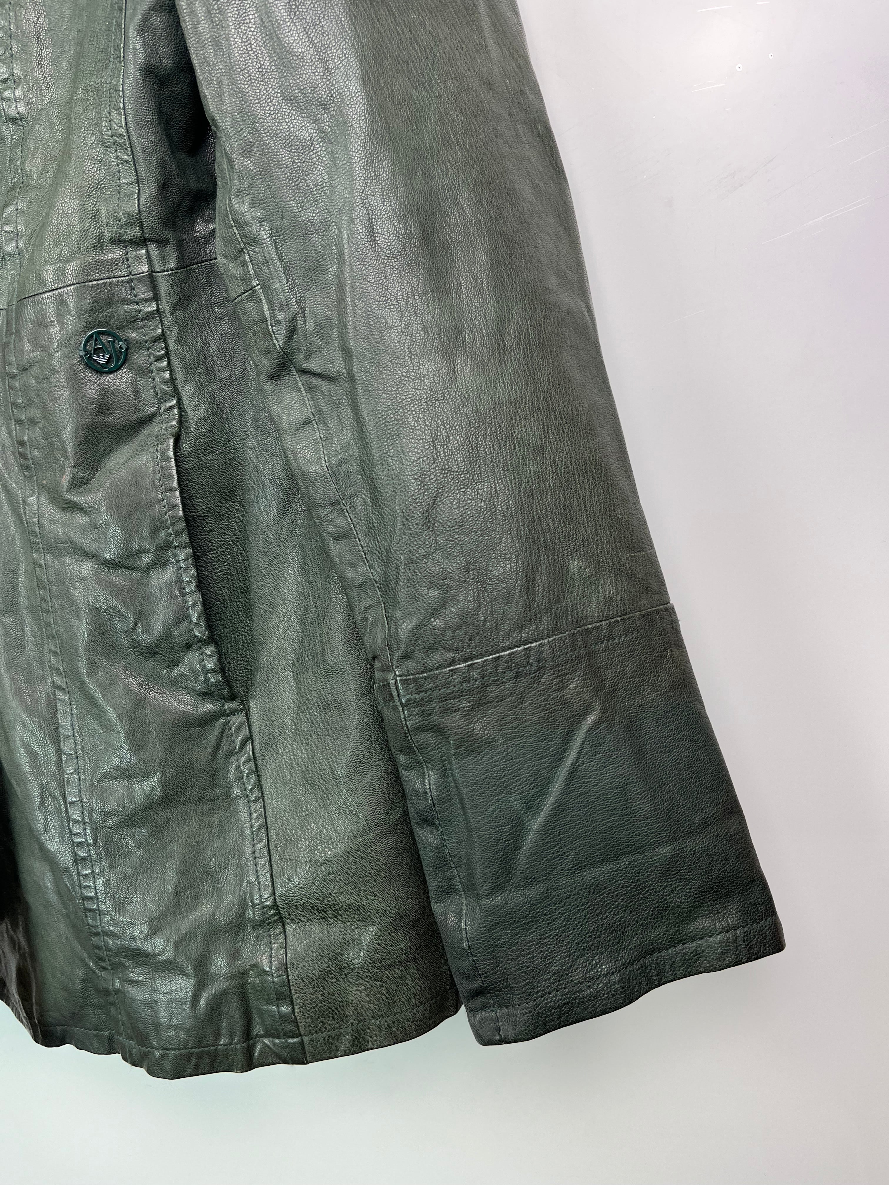 Armani Jeans Leather Jacket Green Y2K