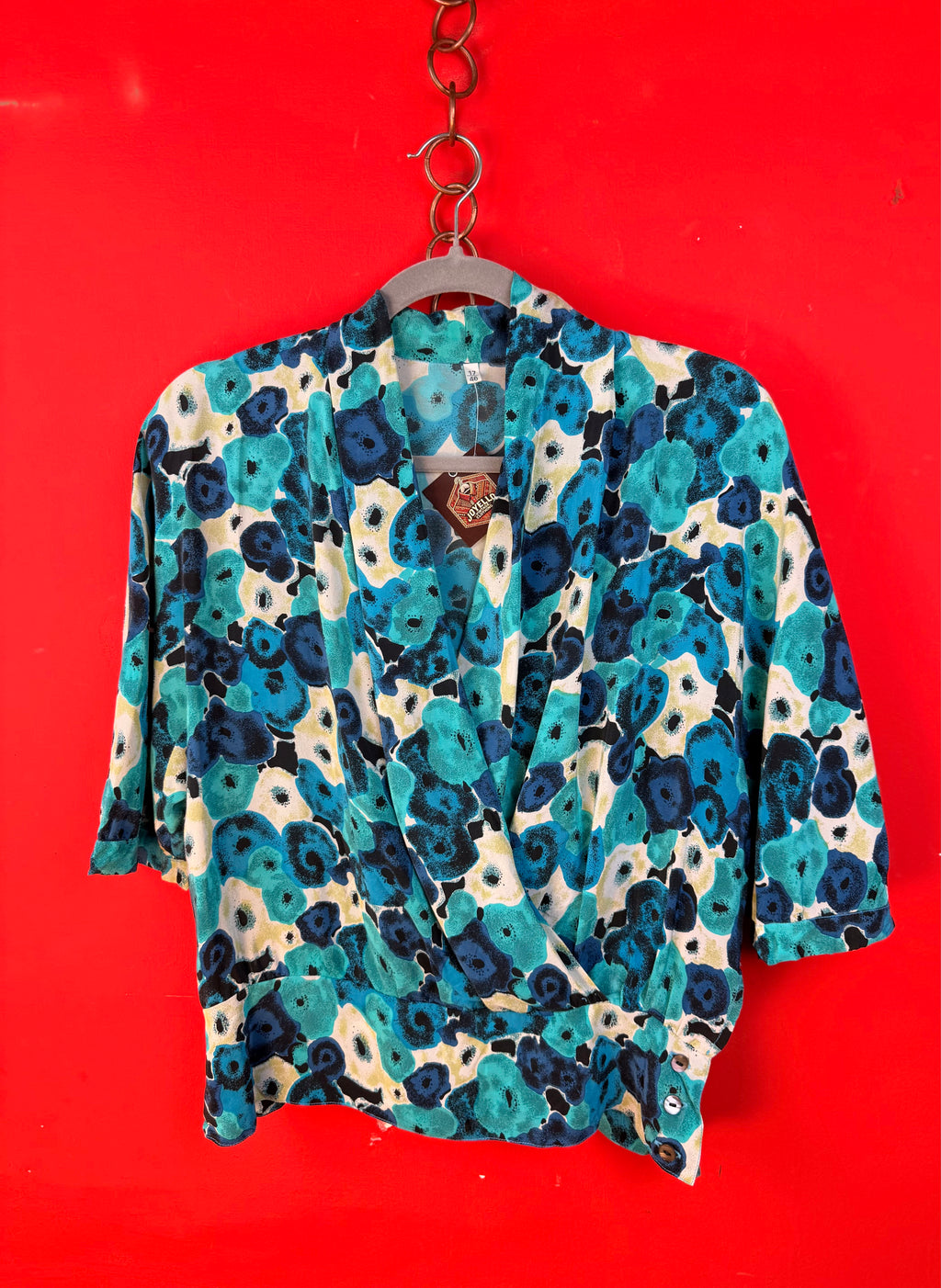 Blusa Vintage 100% Seta Fantasia Blu e Turchese