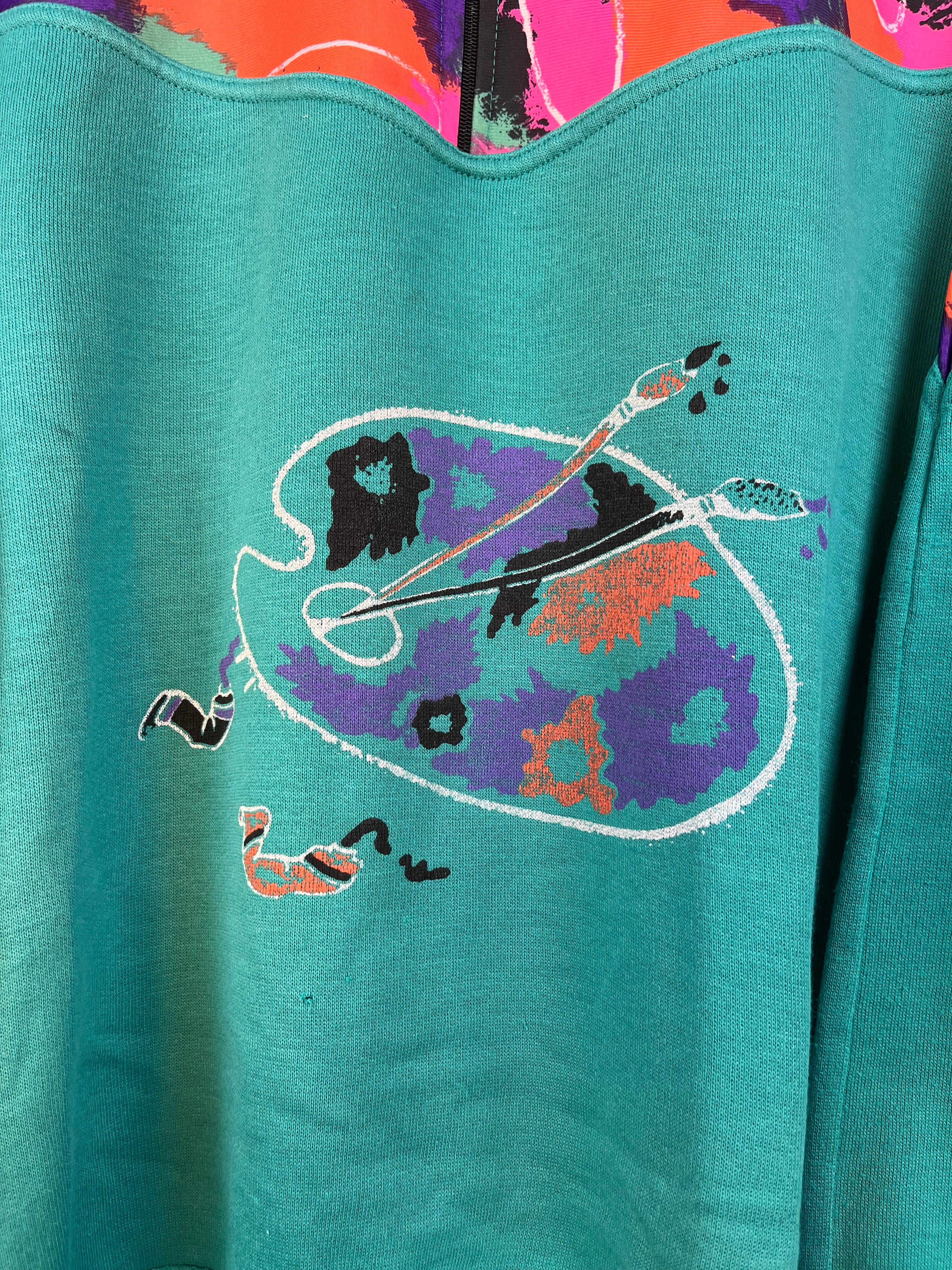 90s Vintage Abstract Color Block Half Zip Sweatshirt
