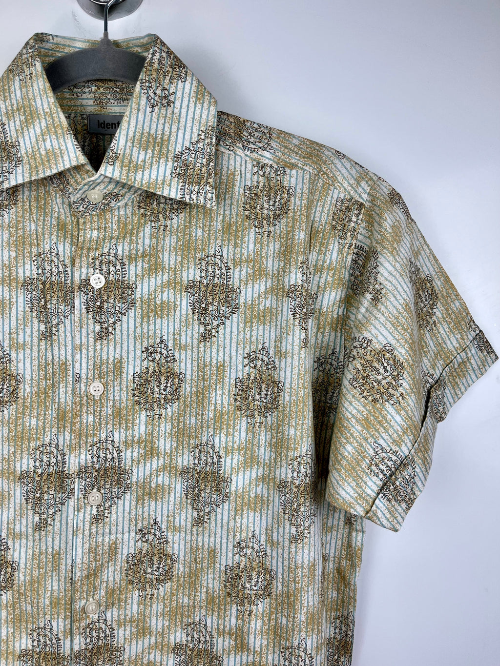 Camicia Vintage 90s in Cotone Fantasia Beige e Azzurro