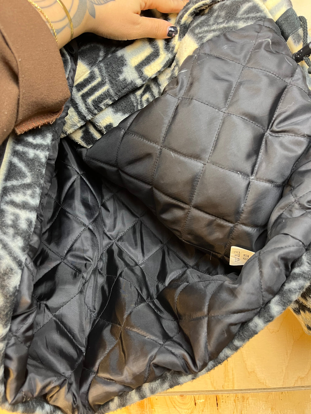 Vintage Aztec Fleece & Quilted Jacket Black Oversize