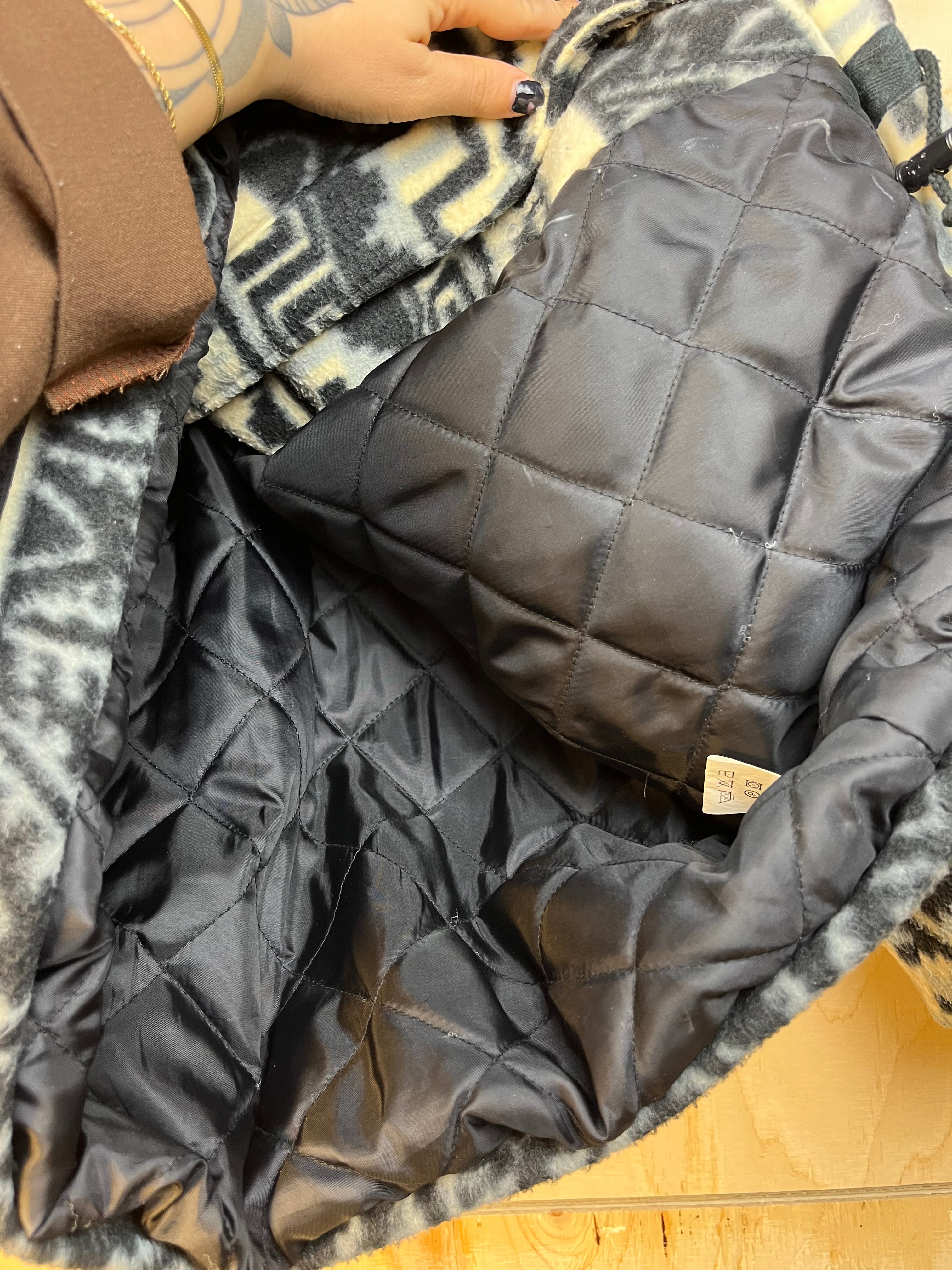 Vintage Aztec Fleece & Quilted Jacket Black Oversize