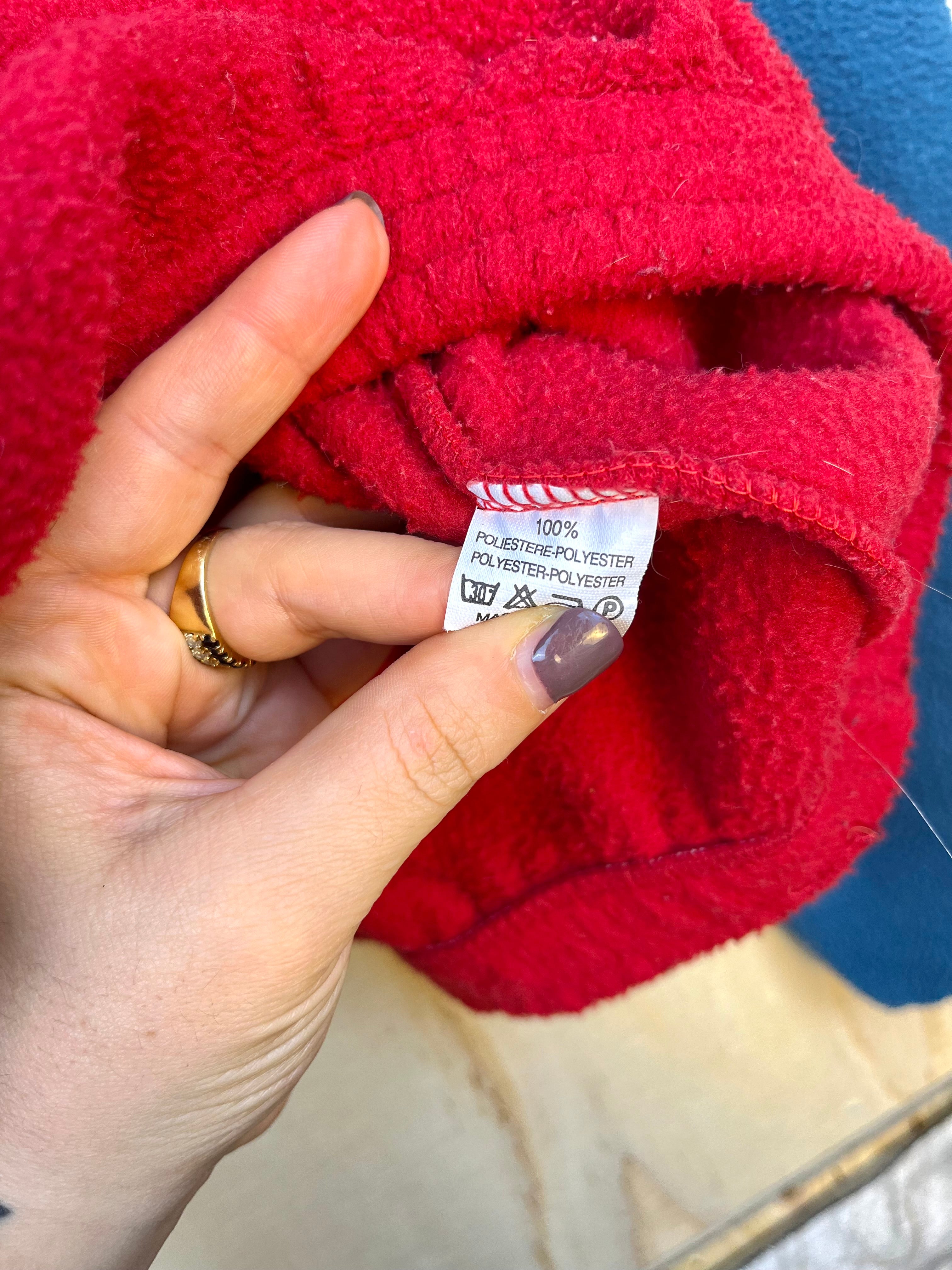 Vintage 90s Colorblock Fleece Jacket Red Blue Half Zip