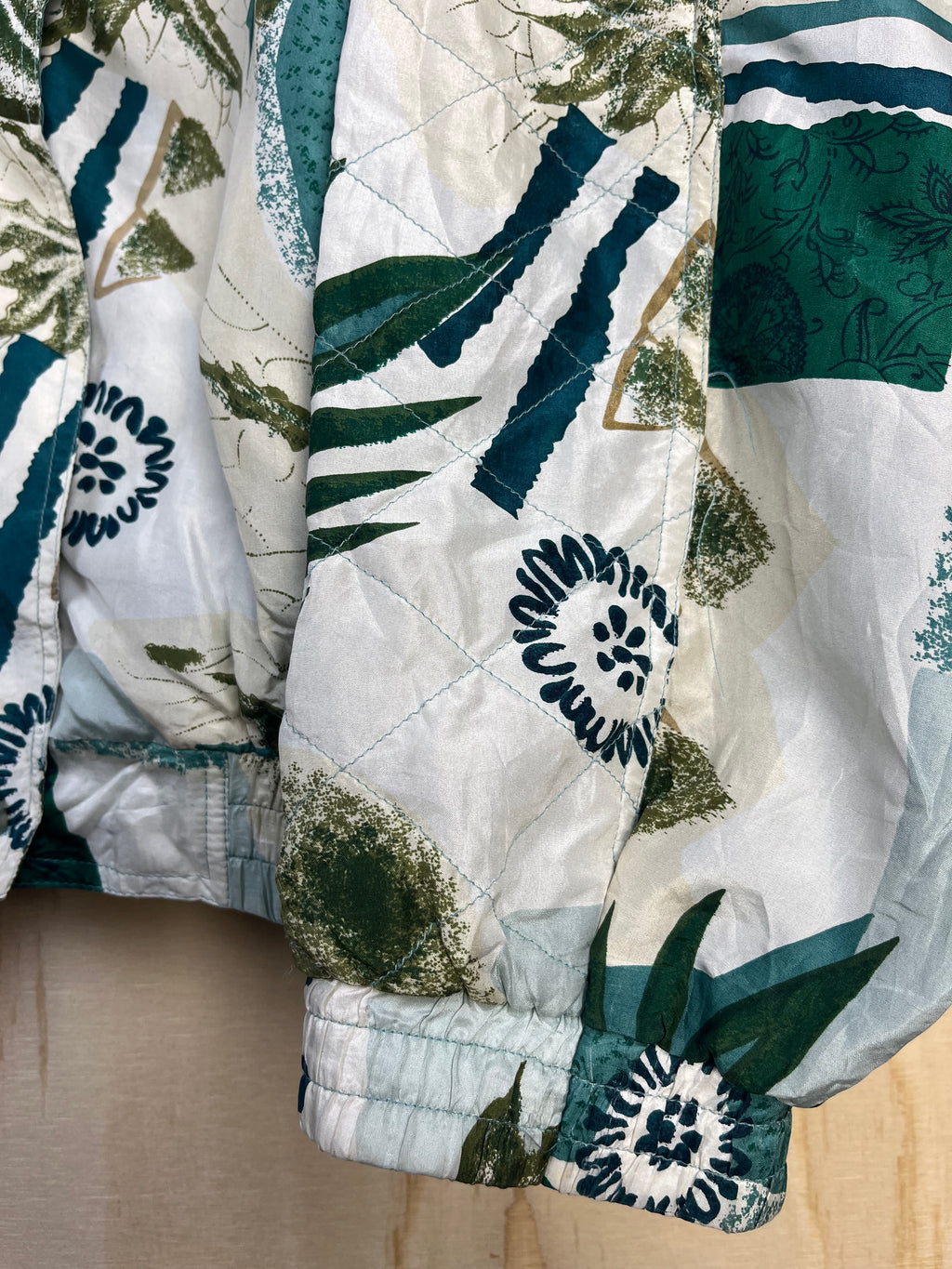 Vintage Silk Patterned Jacket Green Oversize 90s