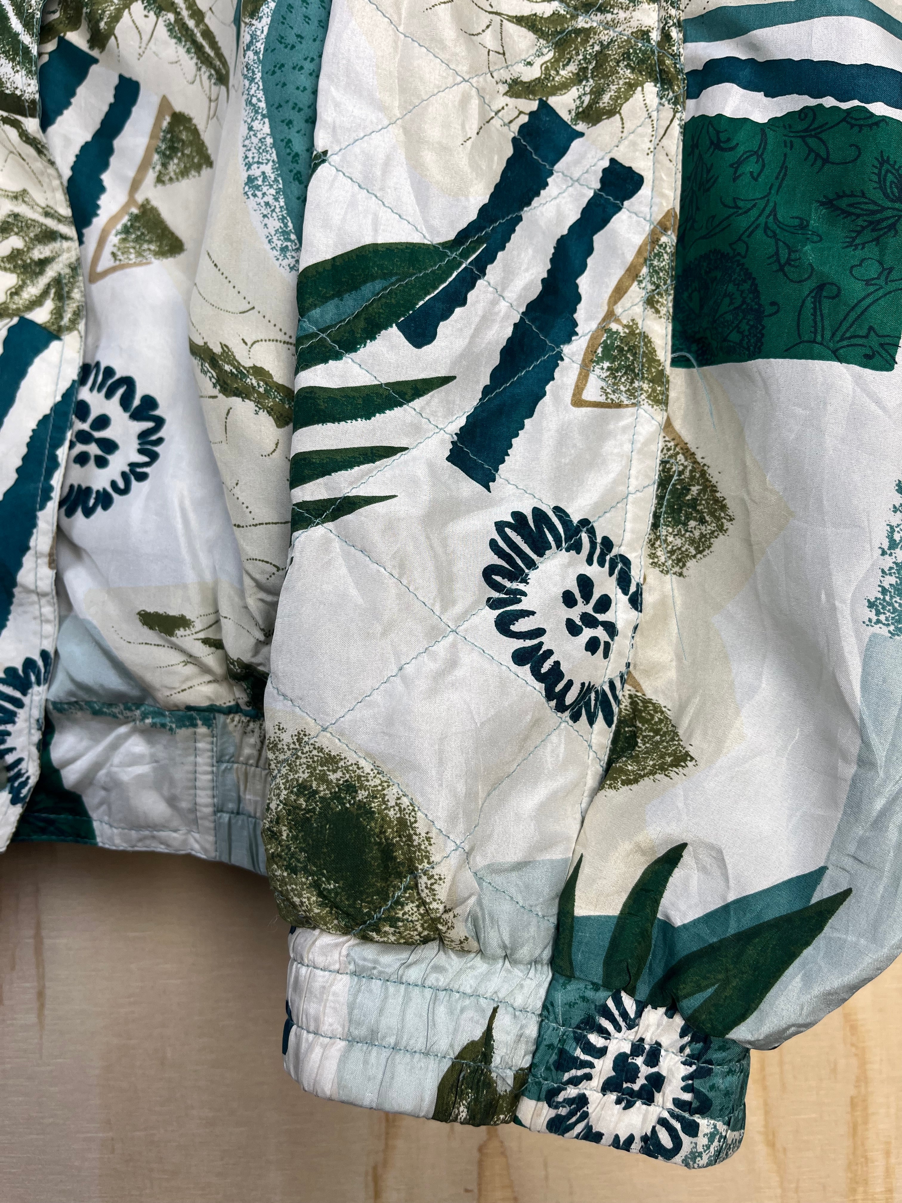 Vintage Silk Patterned Jacket Green Oversize 90s