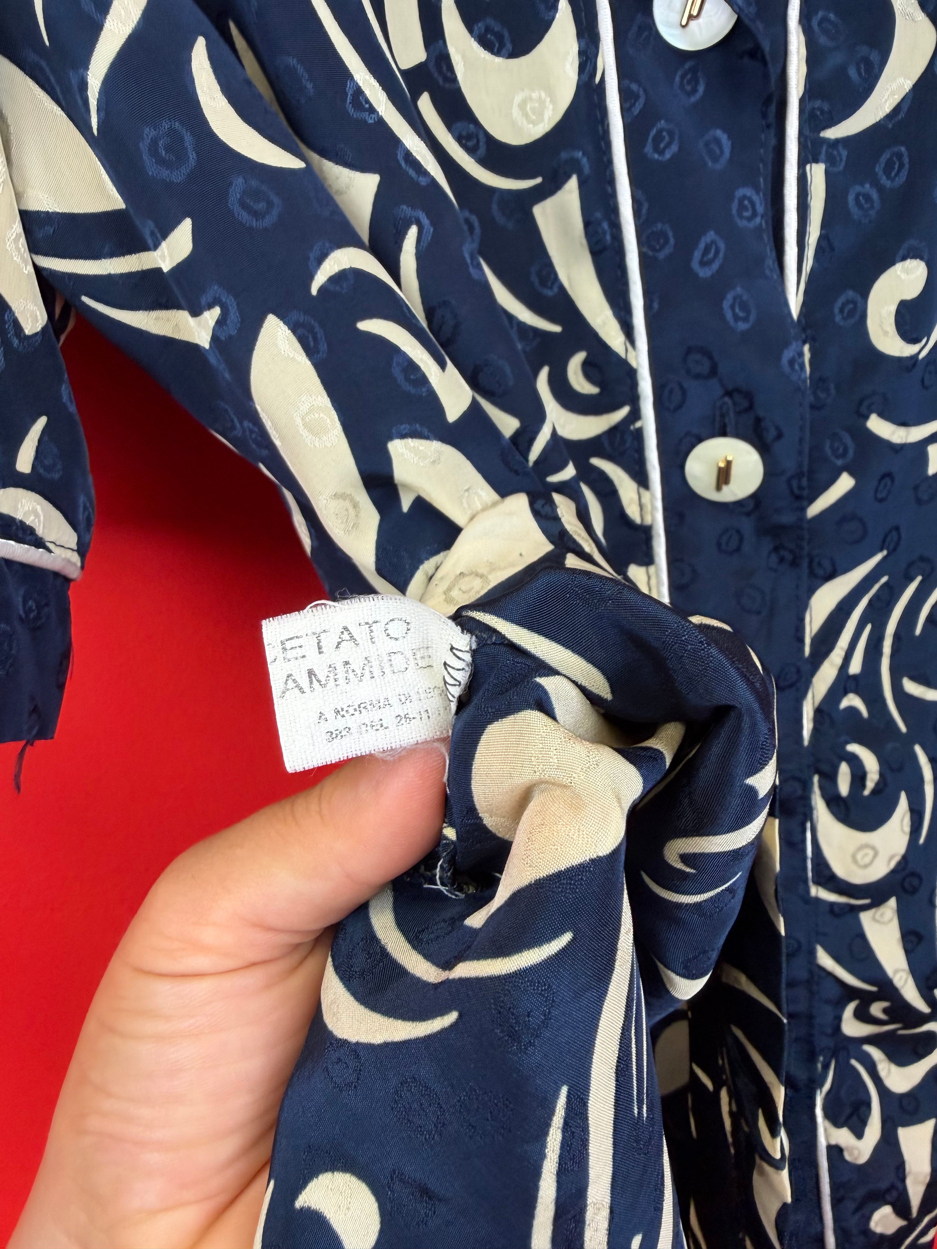 Camicia Vintage Made in Italy Fantasia Astratta Blu