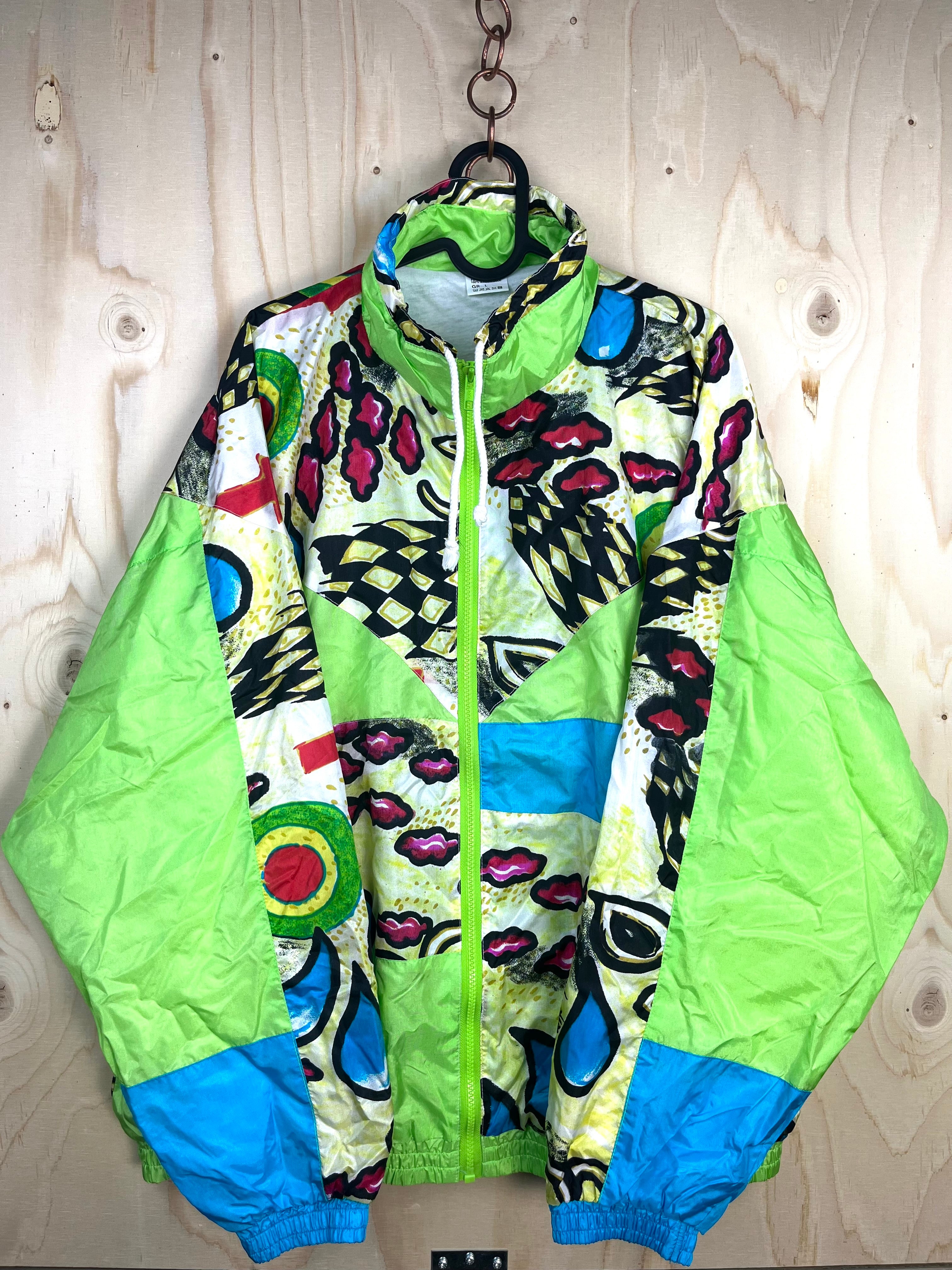 90s Abstract Print Windbreaker Jacket – Multicolor Vintage L