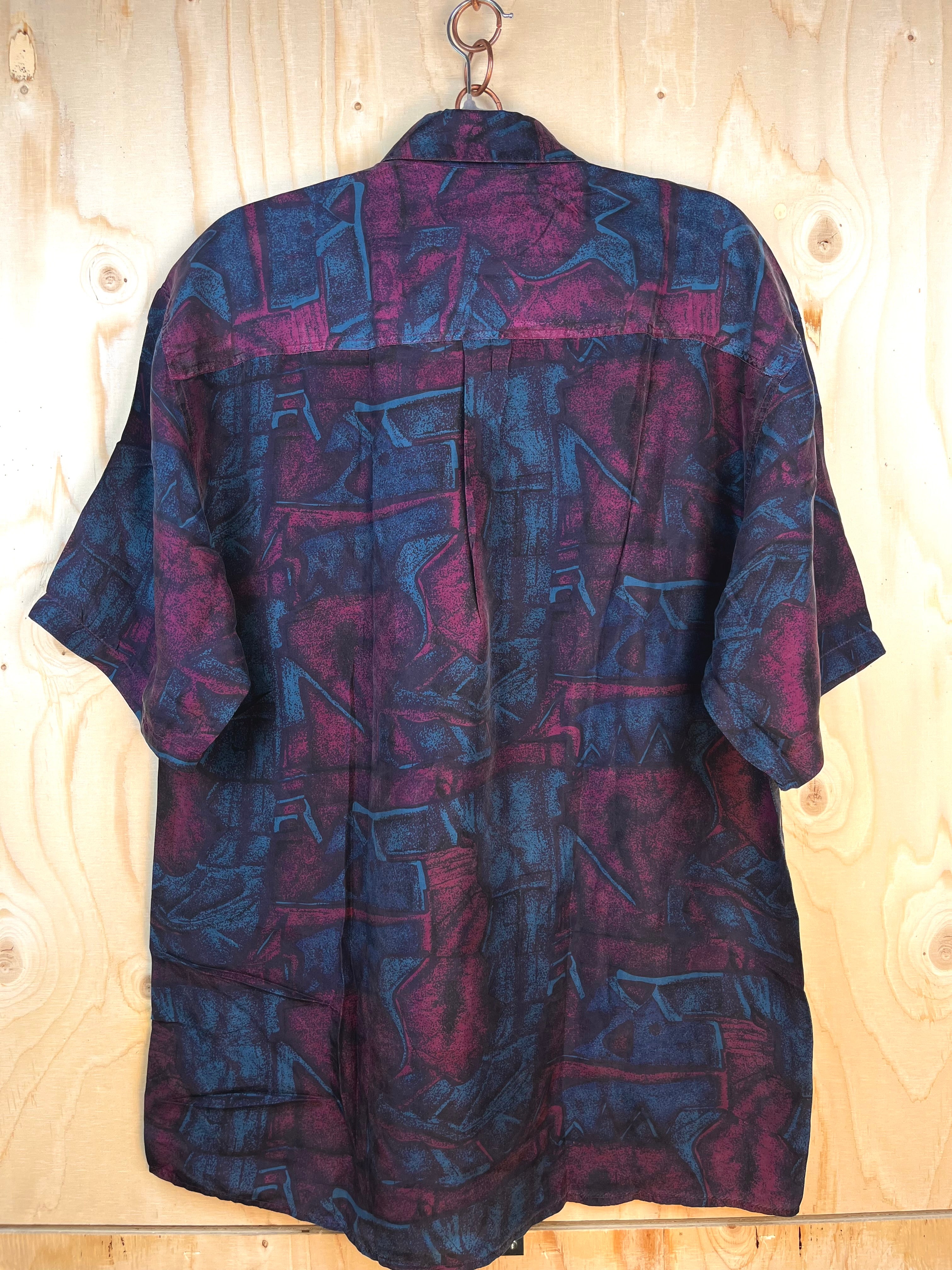 Mulberry Vintage Silk Shirt Blue Purple Pattern