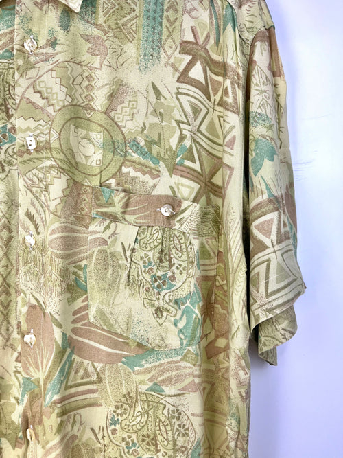 Camicia vintage fantasia astratta in viscosa Made in Italy