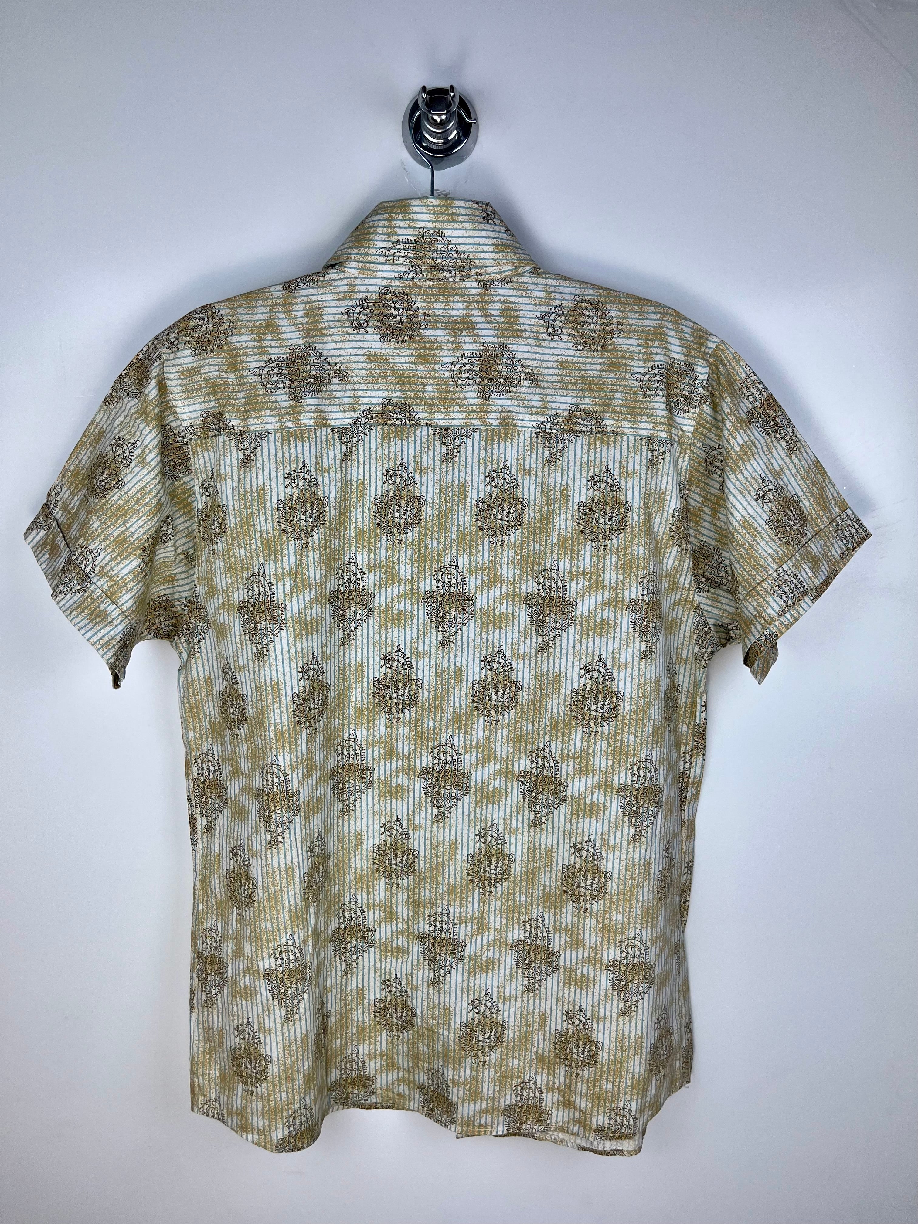 Camicia Vintage 90s in Cotone Fantasia Beige e Azzurro