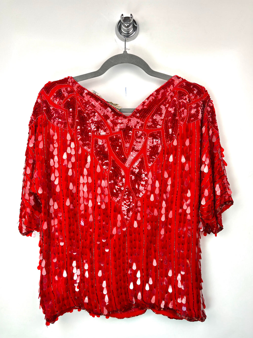 Vintage Red Silk Sequin Top – Marquis by Jean Bernard