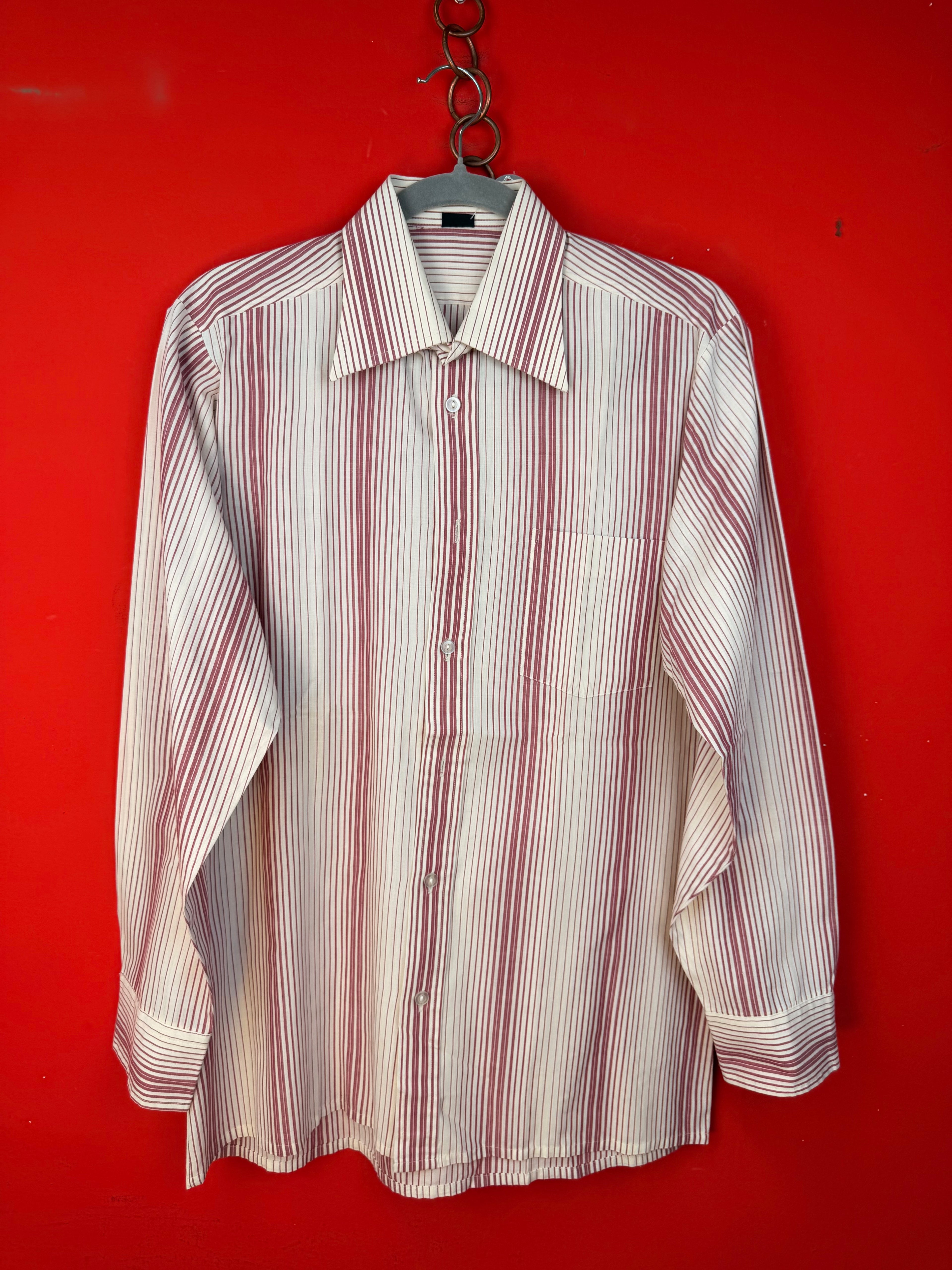 Vintage Camicia Uomo a Righe Bordeaux in Cotone 95% – Taschino Frontale