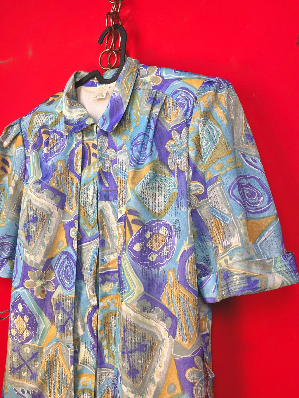 Abito vintage anni ’90 fantasia astratta lilla e azzurro