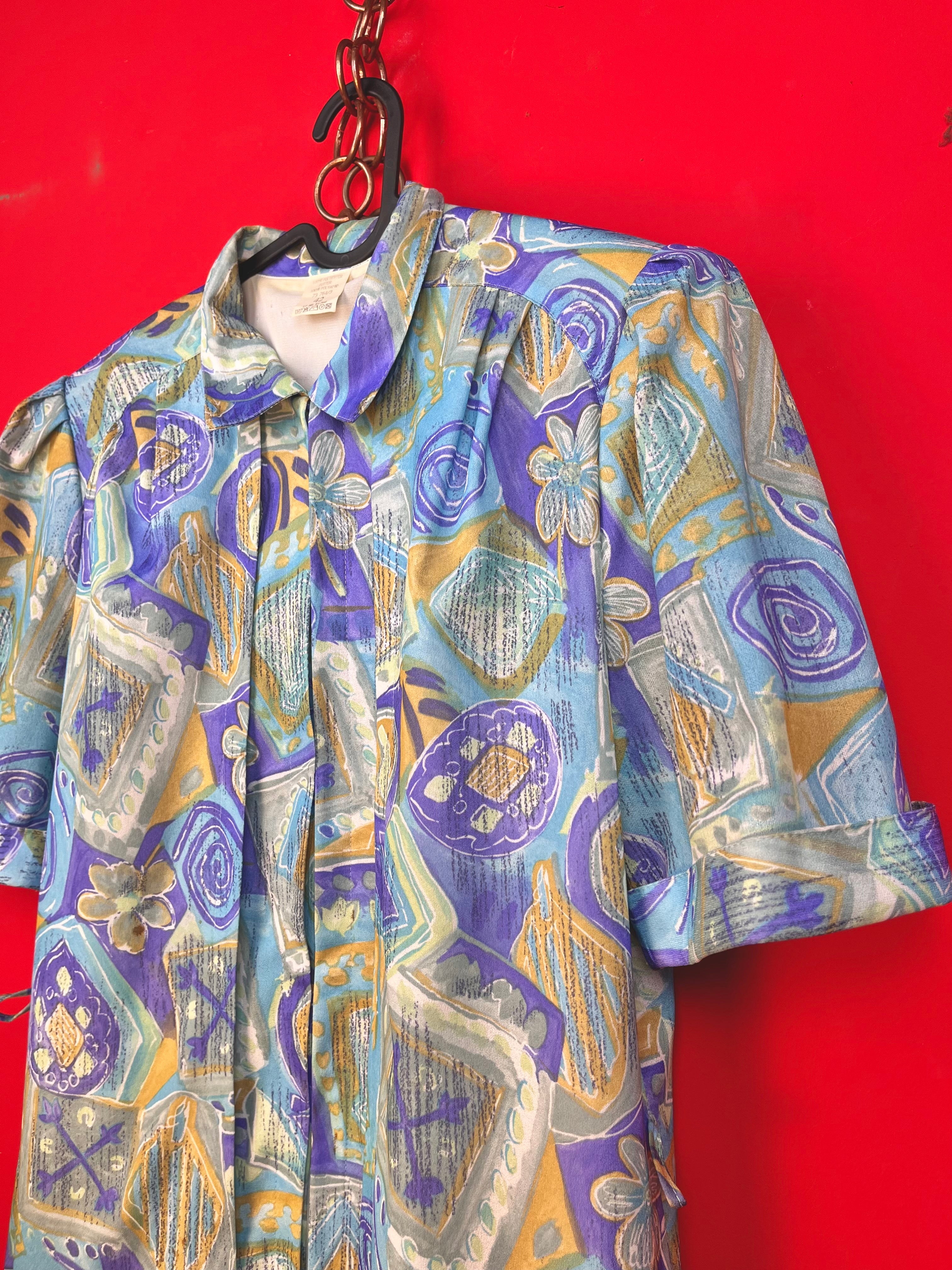 Abito vintage anni ’90 fantasia astratta lilla e azzurro