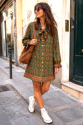 Vintage Floral Bow Dress Green Boho M/L