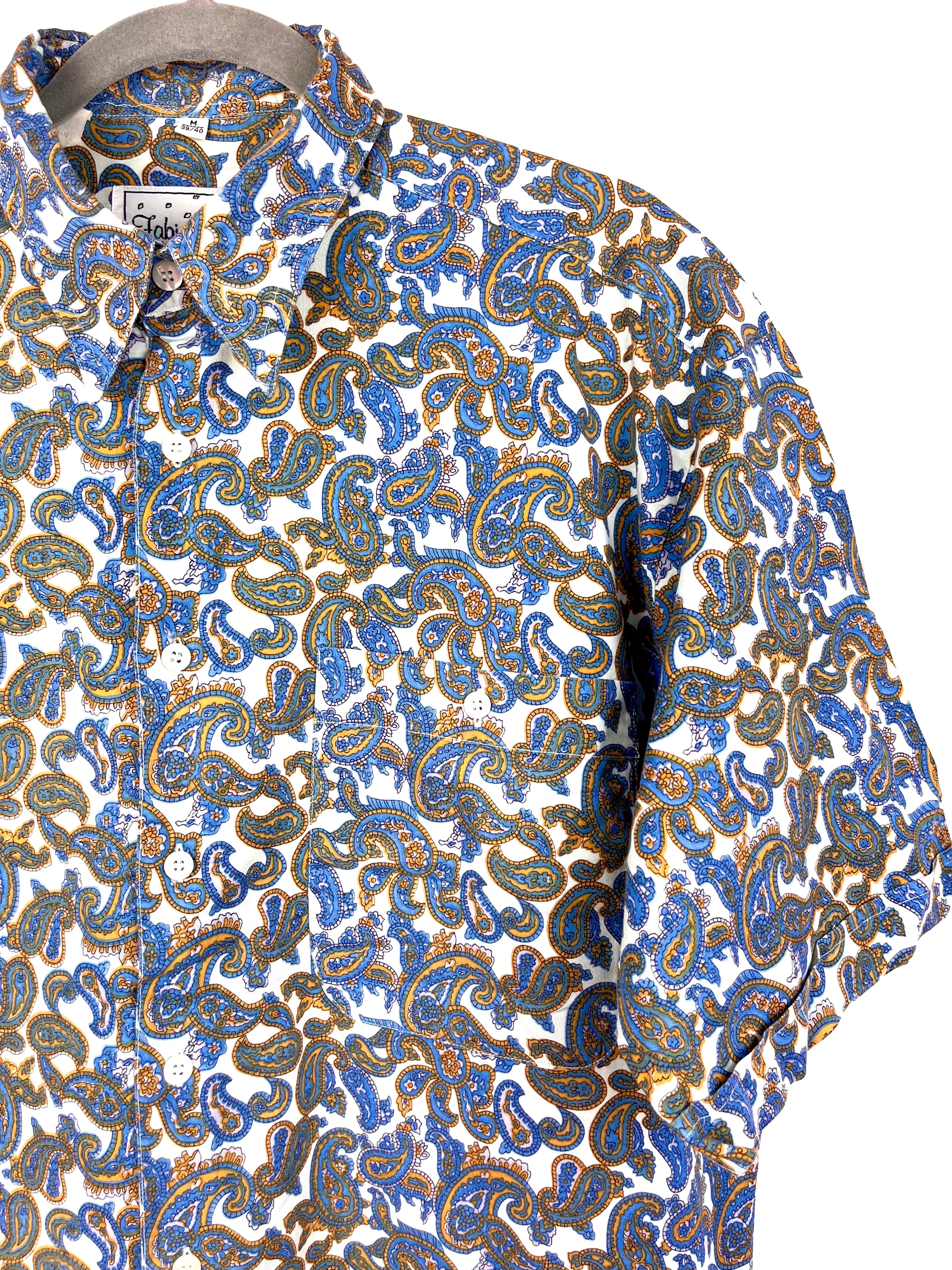 Fabio Onesti Vintage Paisley Shirt – Blue & Gold Pattern – Size M
