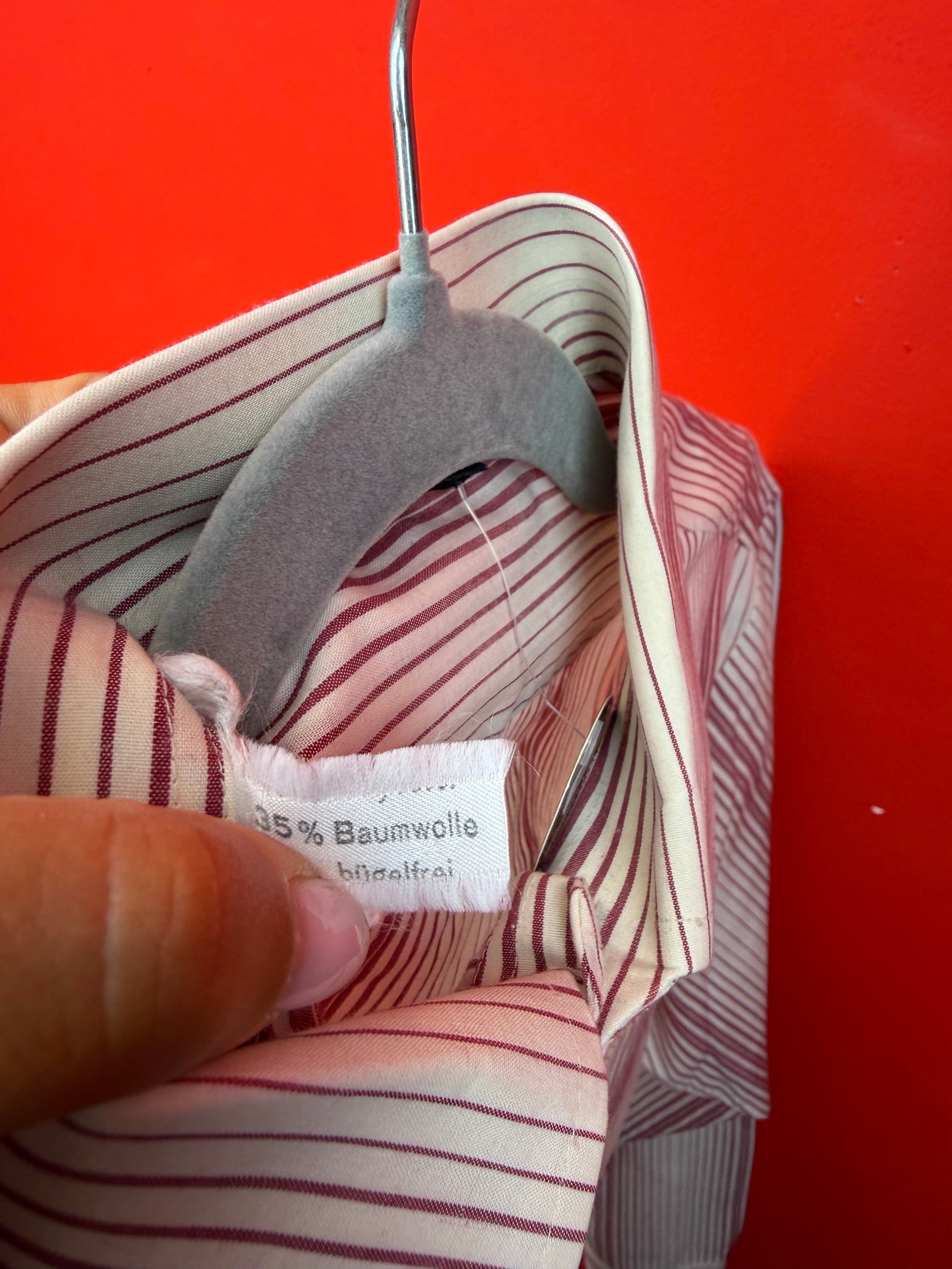 Vintage Camicia Uomo a Righe Bordeaux in Cotone 95% – Taschino Frontale