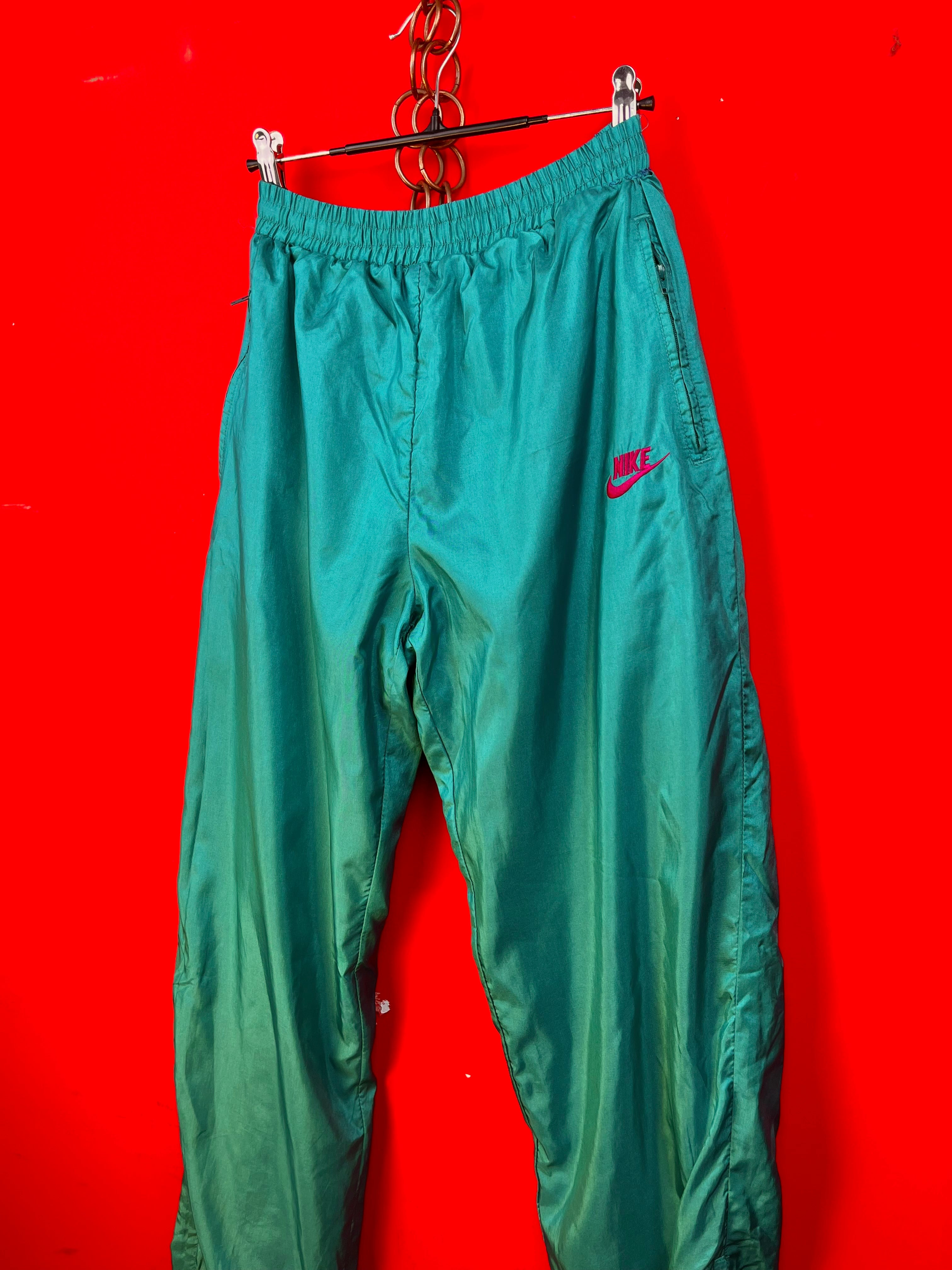 Nike Vintage Track Pants Verde Y2K Logo Rosa