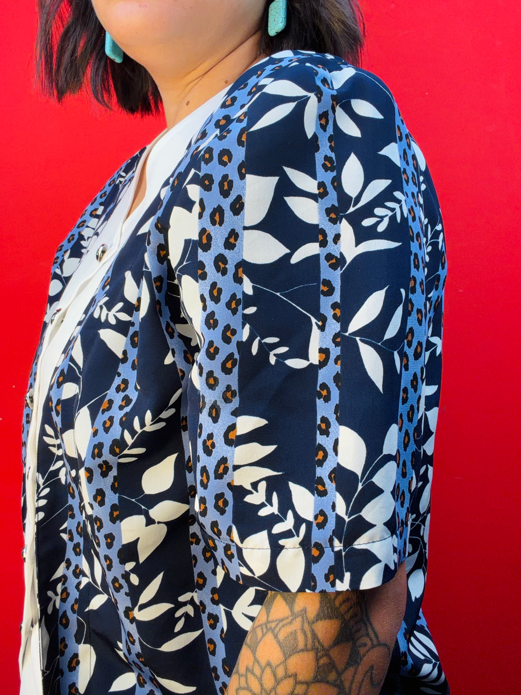 Vintage 90s Patterned Blouse with Jewel Buttons
