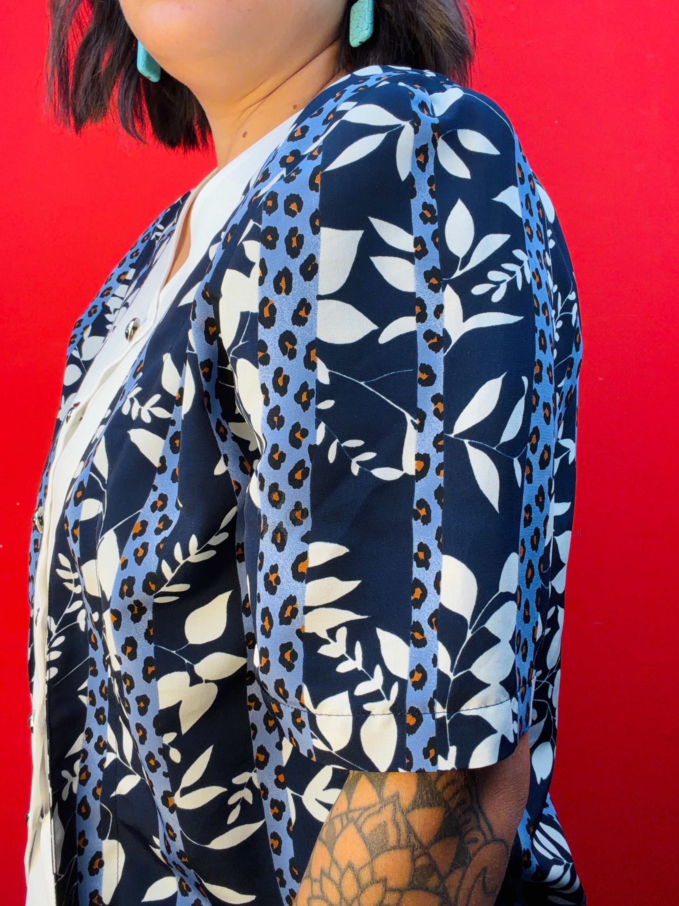 Vintage 90s Patterned Blouse with Jewel Buttons