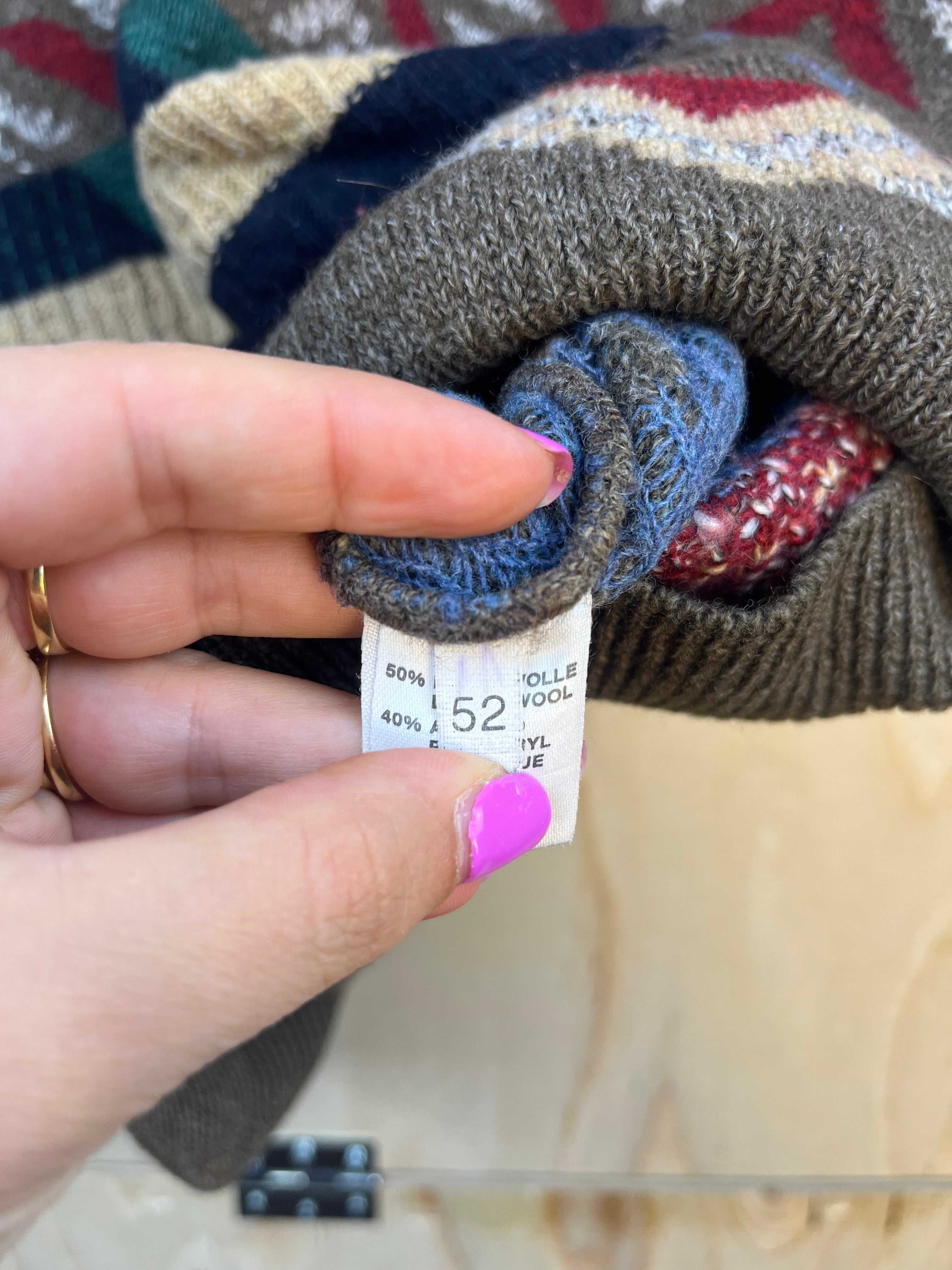 Vintage Pattern Sweater Vest Wool Alpaca Blend Multicolor V-Neck