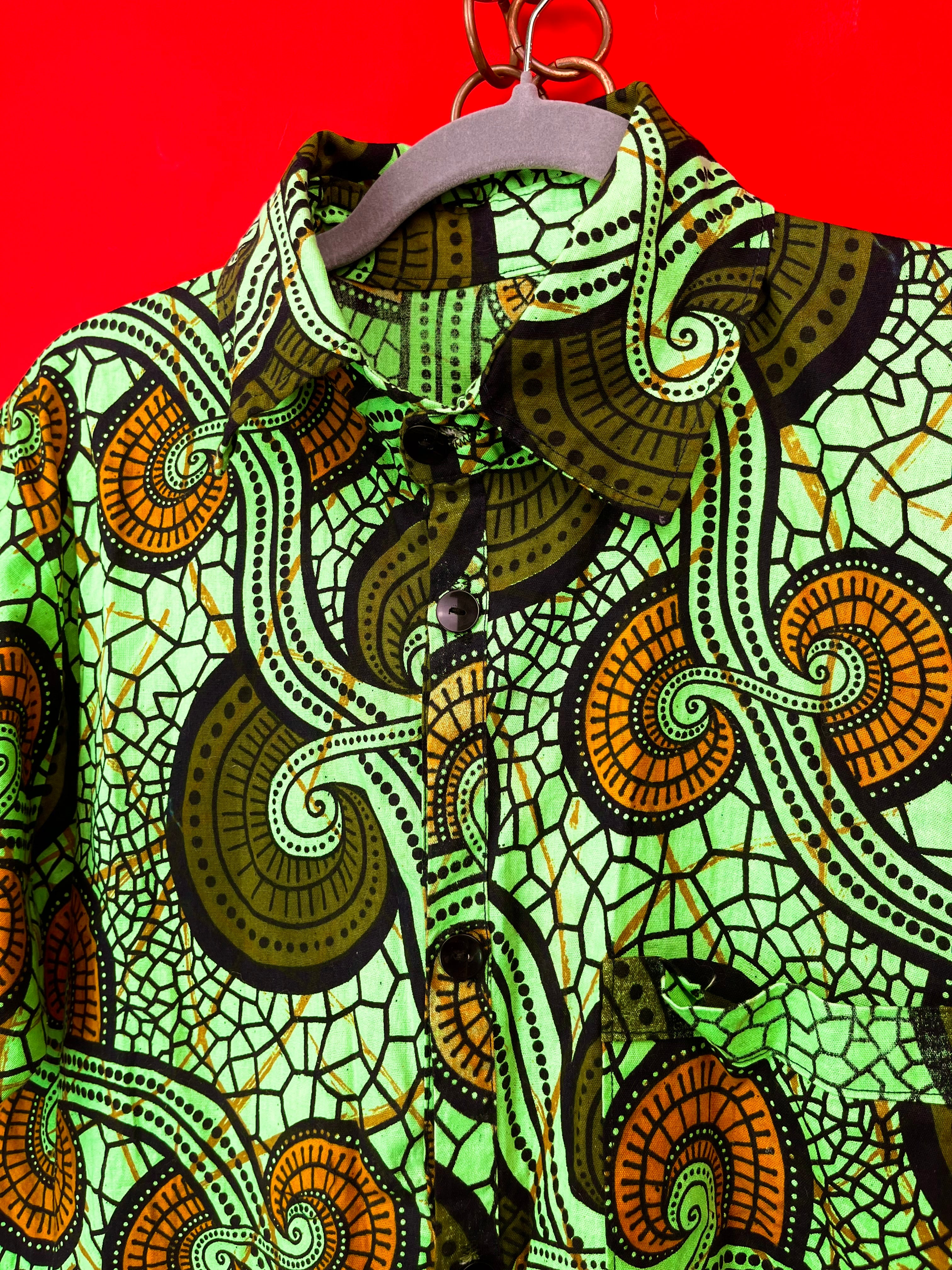 Camicia Vintage in Tessuto Africano Originale Wax Print