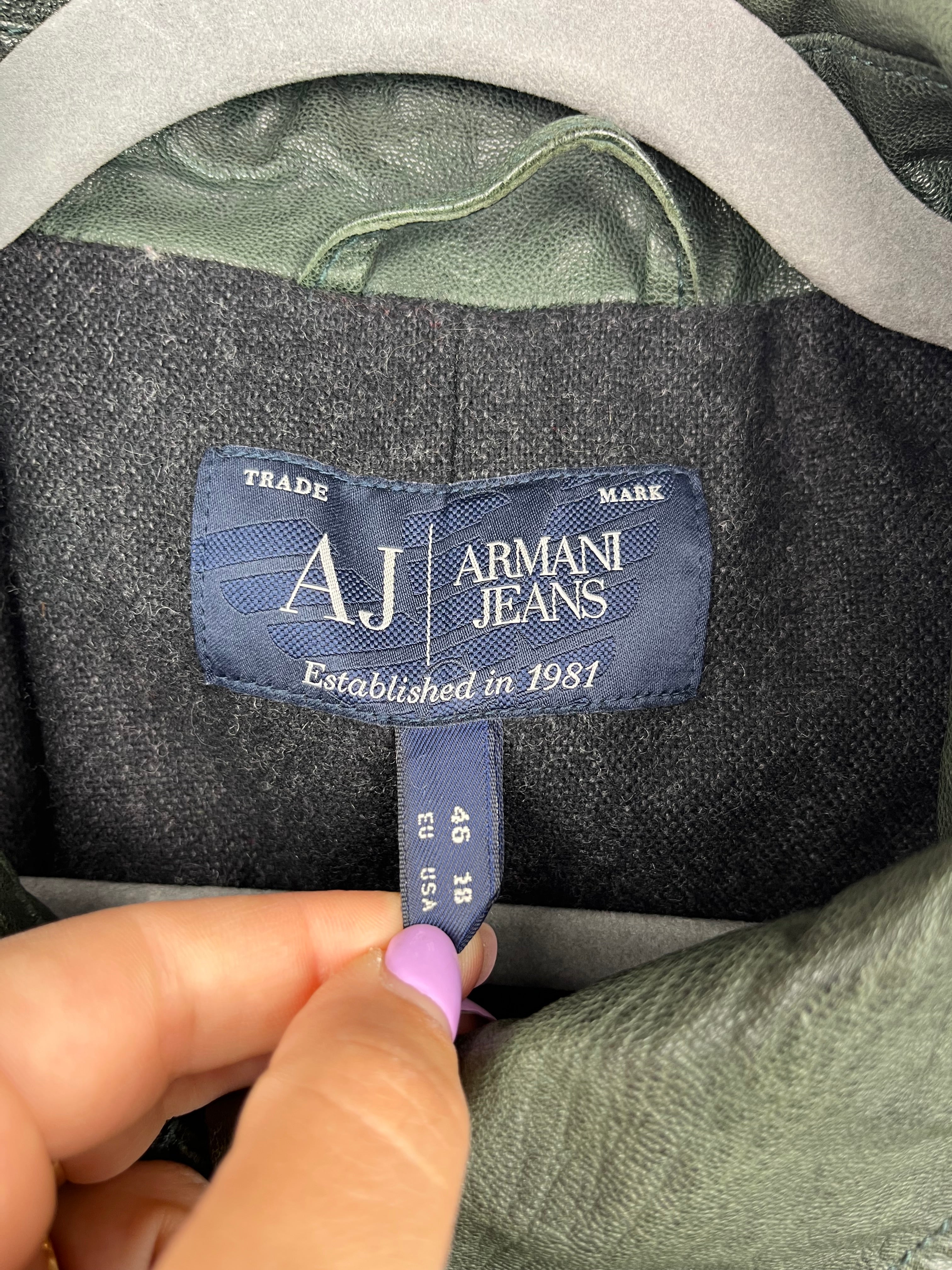 Armani Jeans Leather Jacket Green Y2K