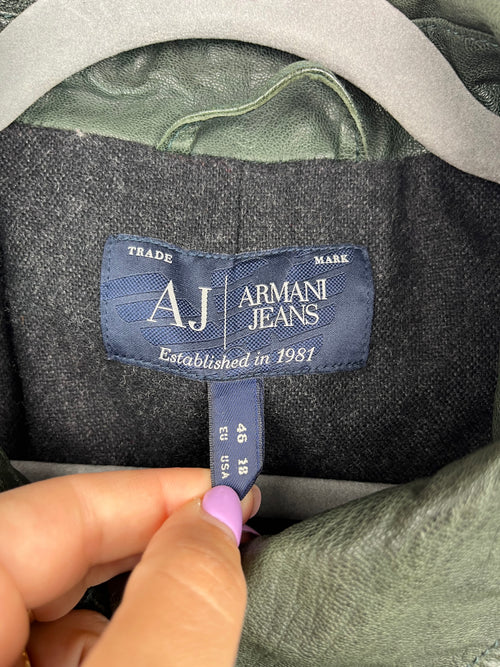 Armani Jeans Leather Jacket Green Y2K