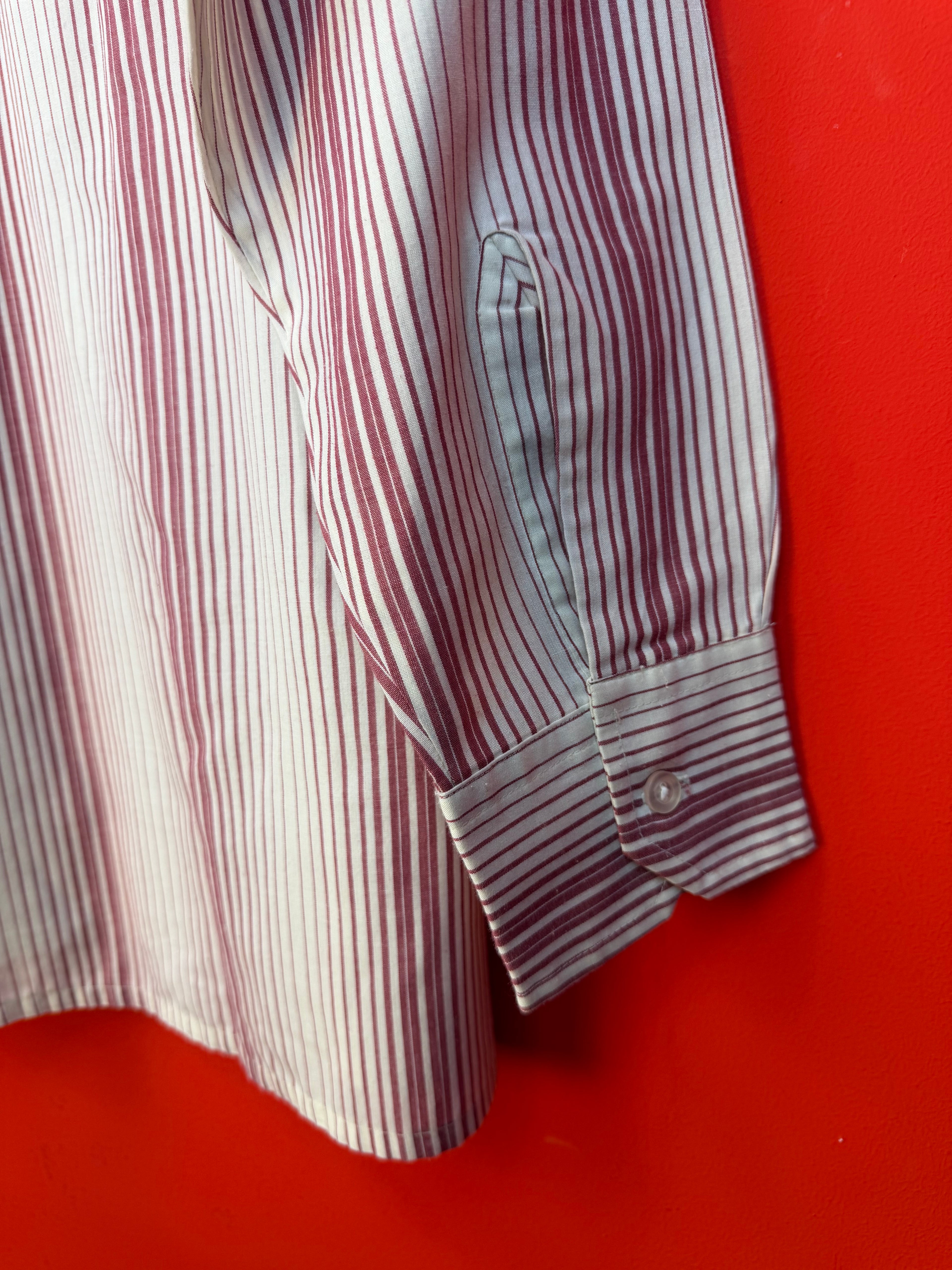 Vintage Camicia Uomo a Righe Bordeaux in Cotone 95% – Taschino Frontale