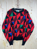Vintage 90s Geometric Knit Sweater – Red & Black Oversized