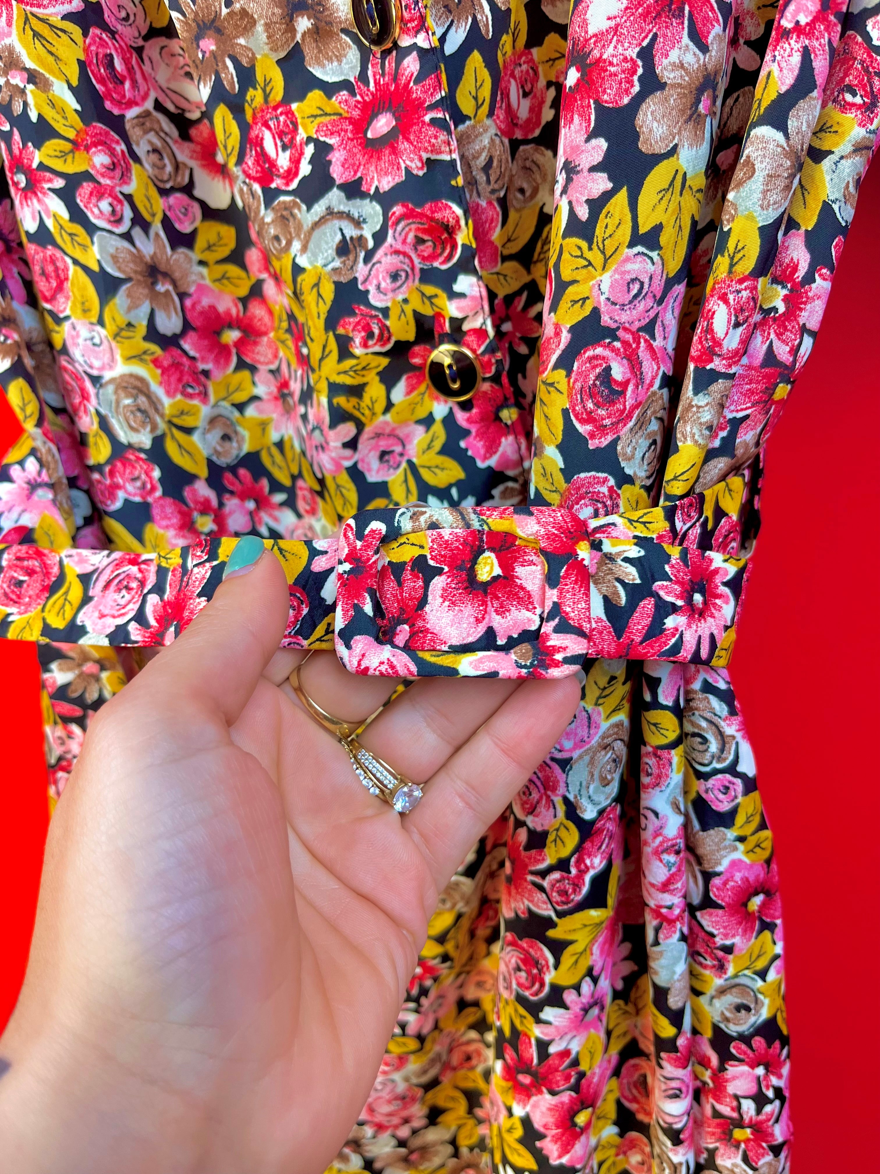 Vintage Floral Dress Made in Italy Belted 90s Midi Dress