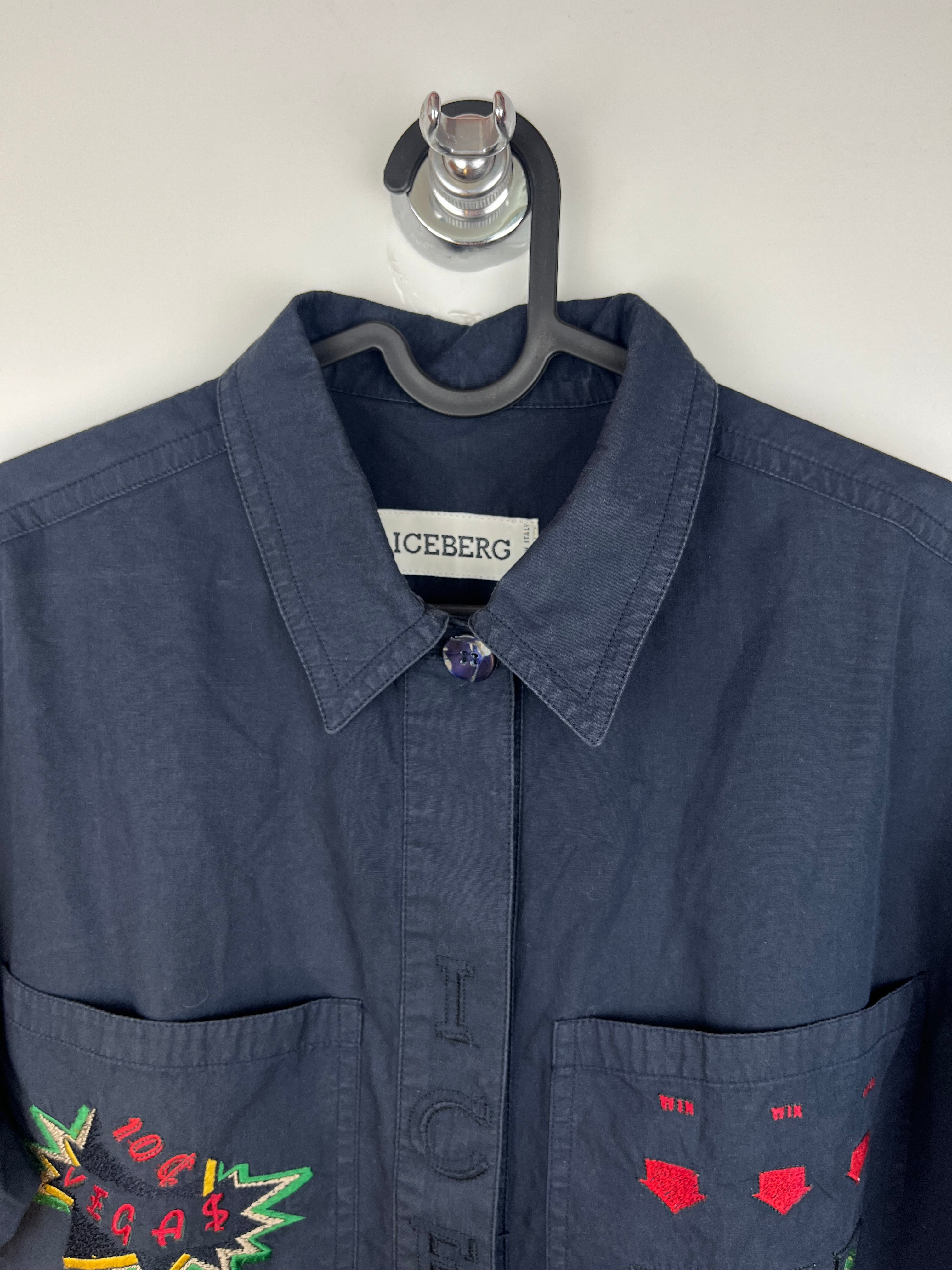 Abito Camicia Vintage Iceberg Ricamato Blu Navy