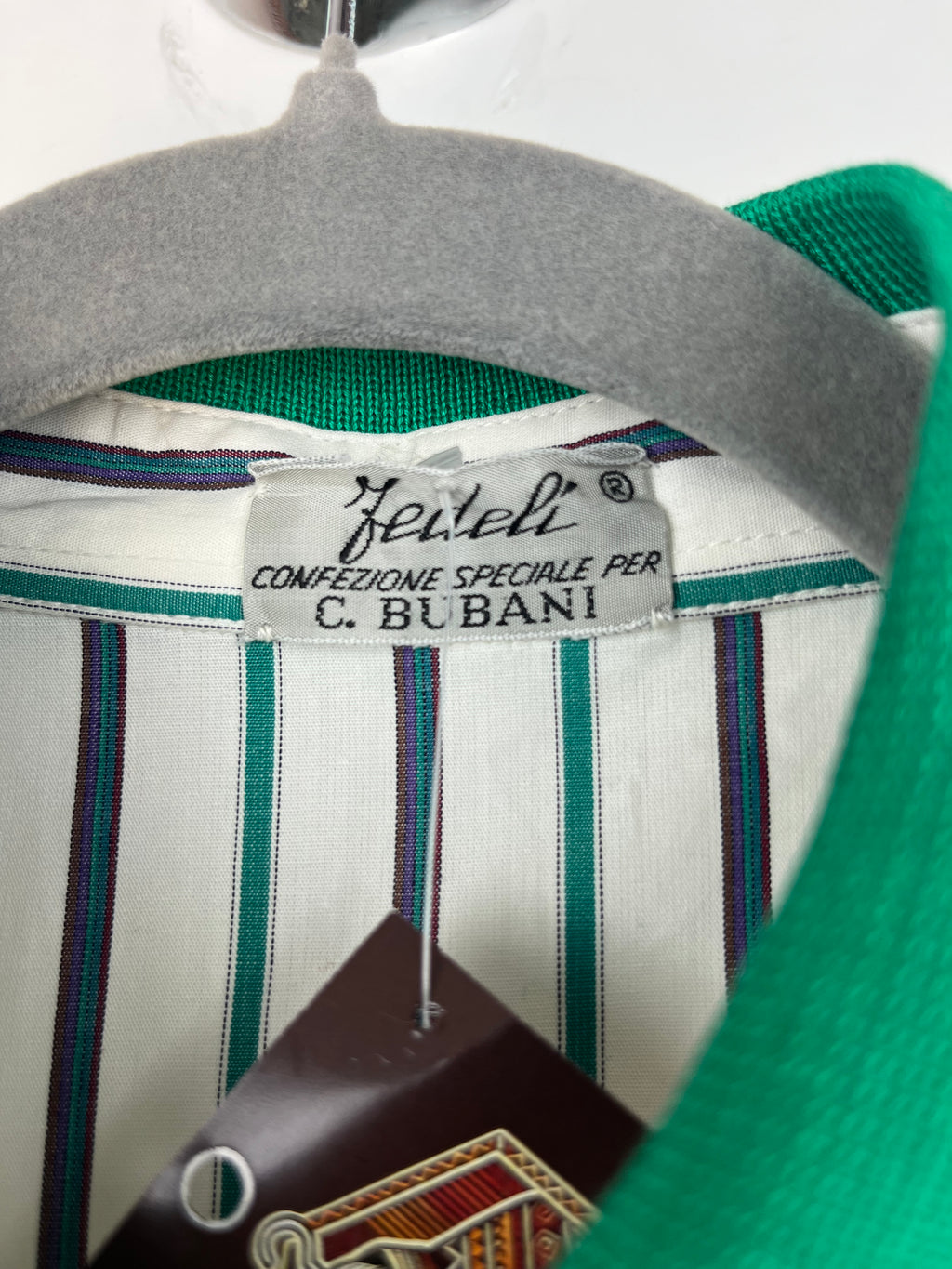 Vintage Striped Shirt Dress with Green Contrast Collar
