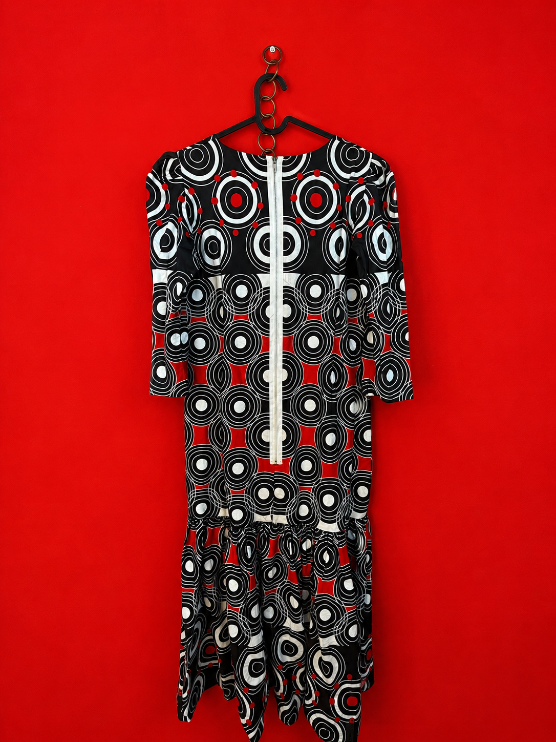 Abito sartoriale vintage in tessuto Wax con fantasia geometrica