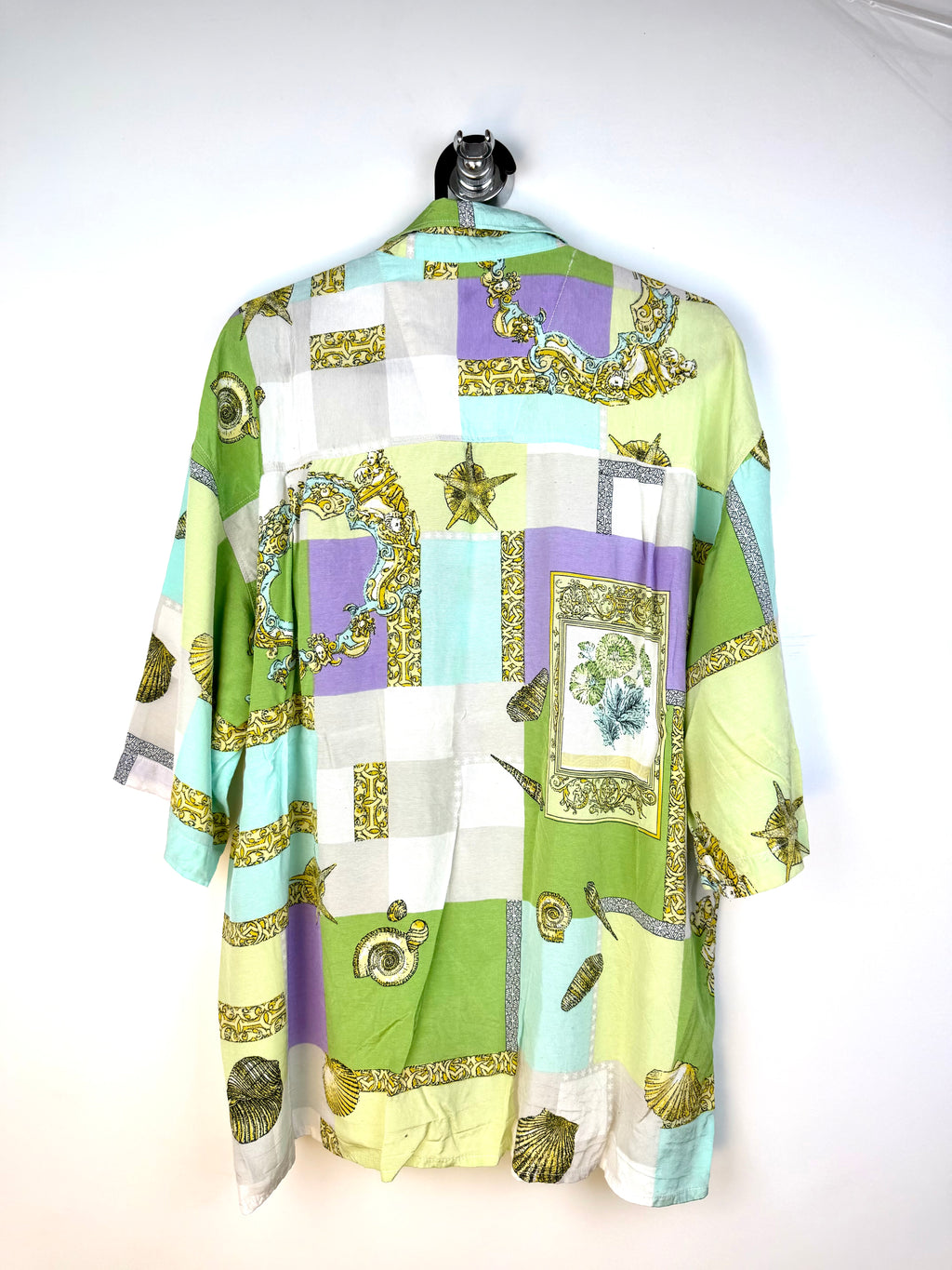Camicia Vintage 90s in Viscosa Made in Italy Fantasia Marina Patchwork XL