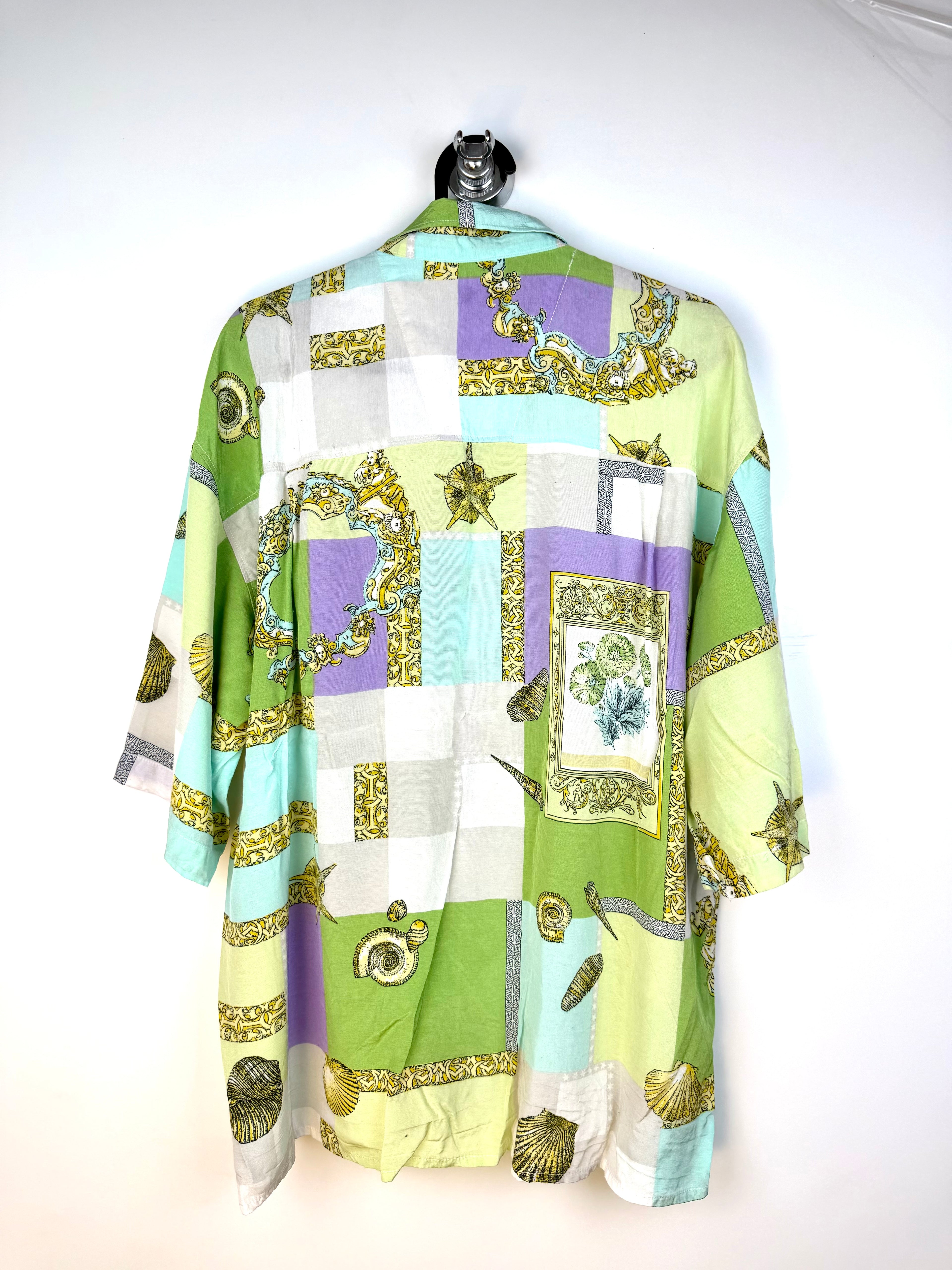 Camicia Vintage 90s in Viscosa Made in Italy Fantasia Marina Patchwork XL