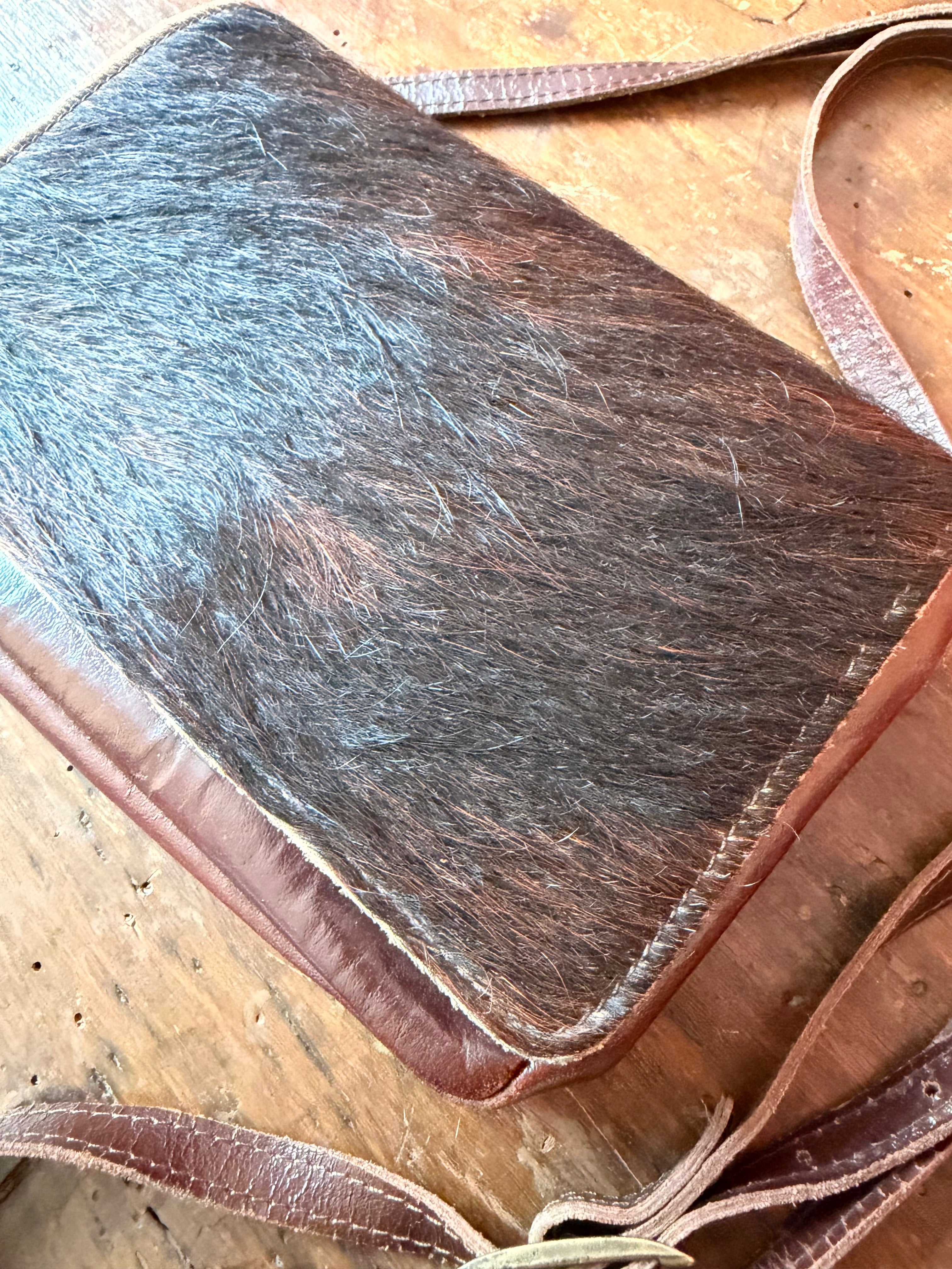 Borsa vintage in vera pelle e cavallino | Tracolla regolabile