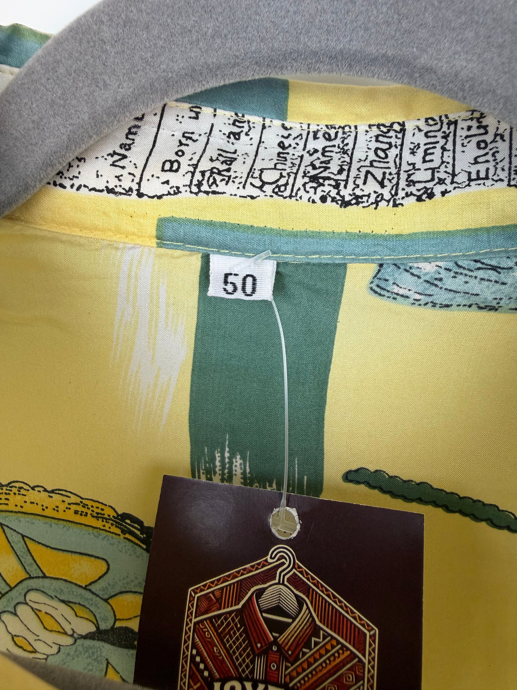 Camicia vintage 100% seta fantasia astratta gialla e verde