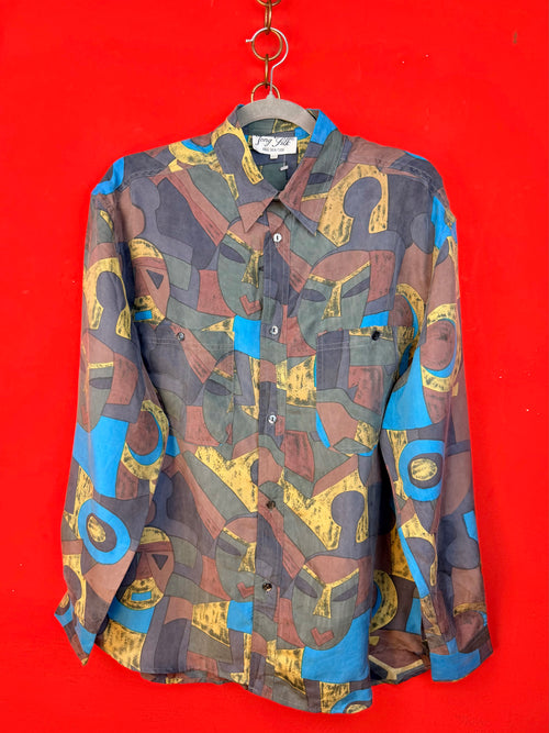 Camicia vintage 100% seta abstract face print
