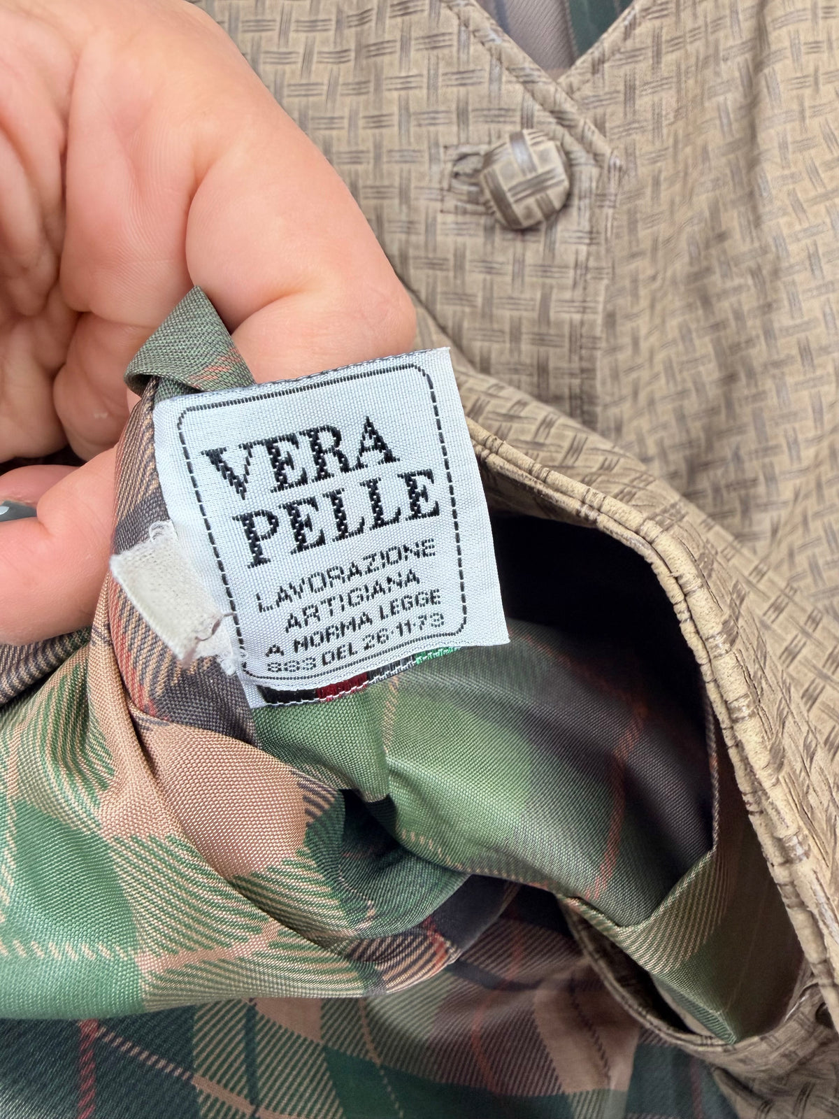 Gilet vintage in vera pelle fantasia geometrica – Made in Italy