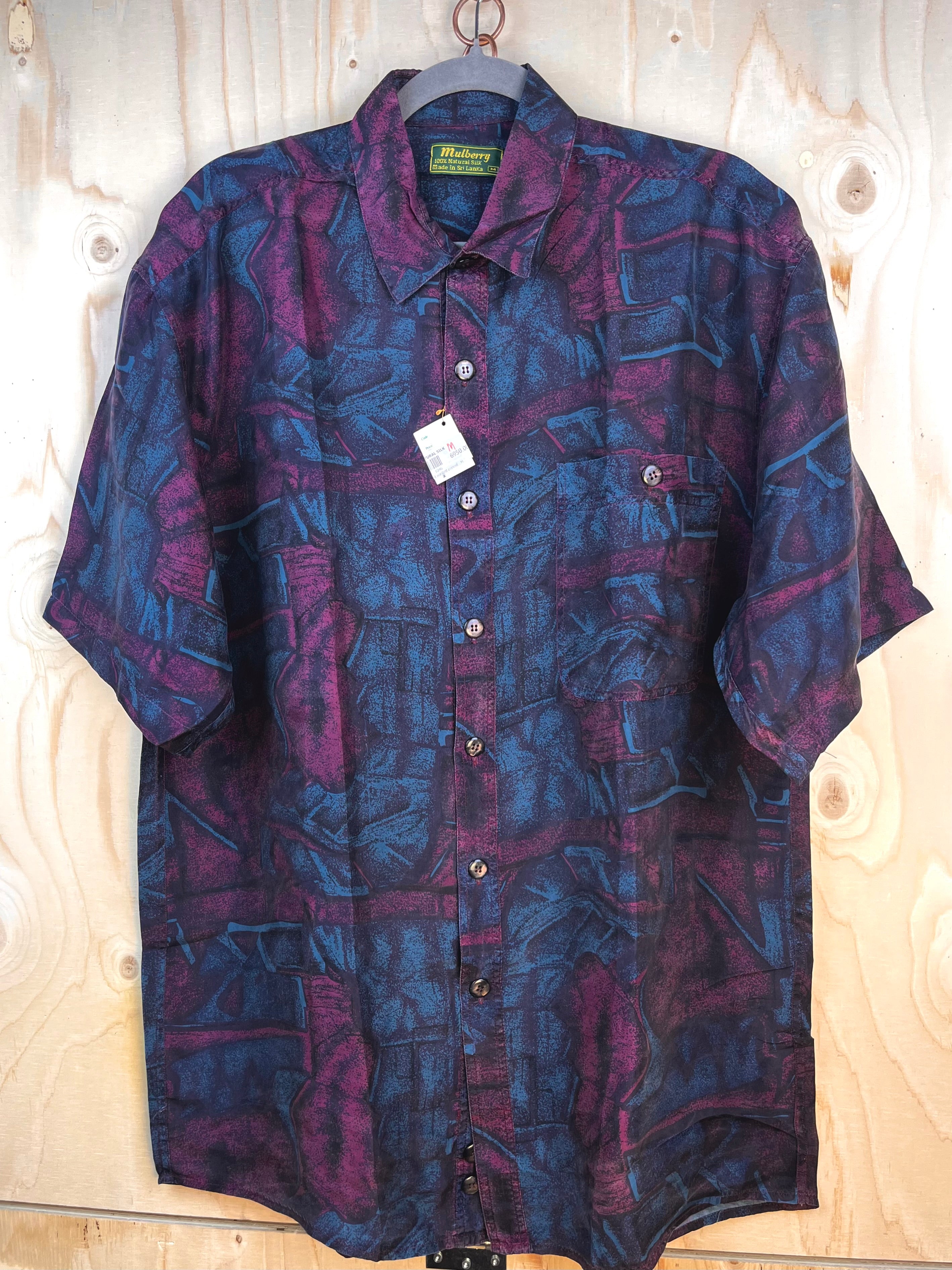 Mulberry Vintage Silk Shirt Blue Purple Pattern