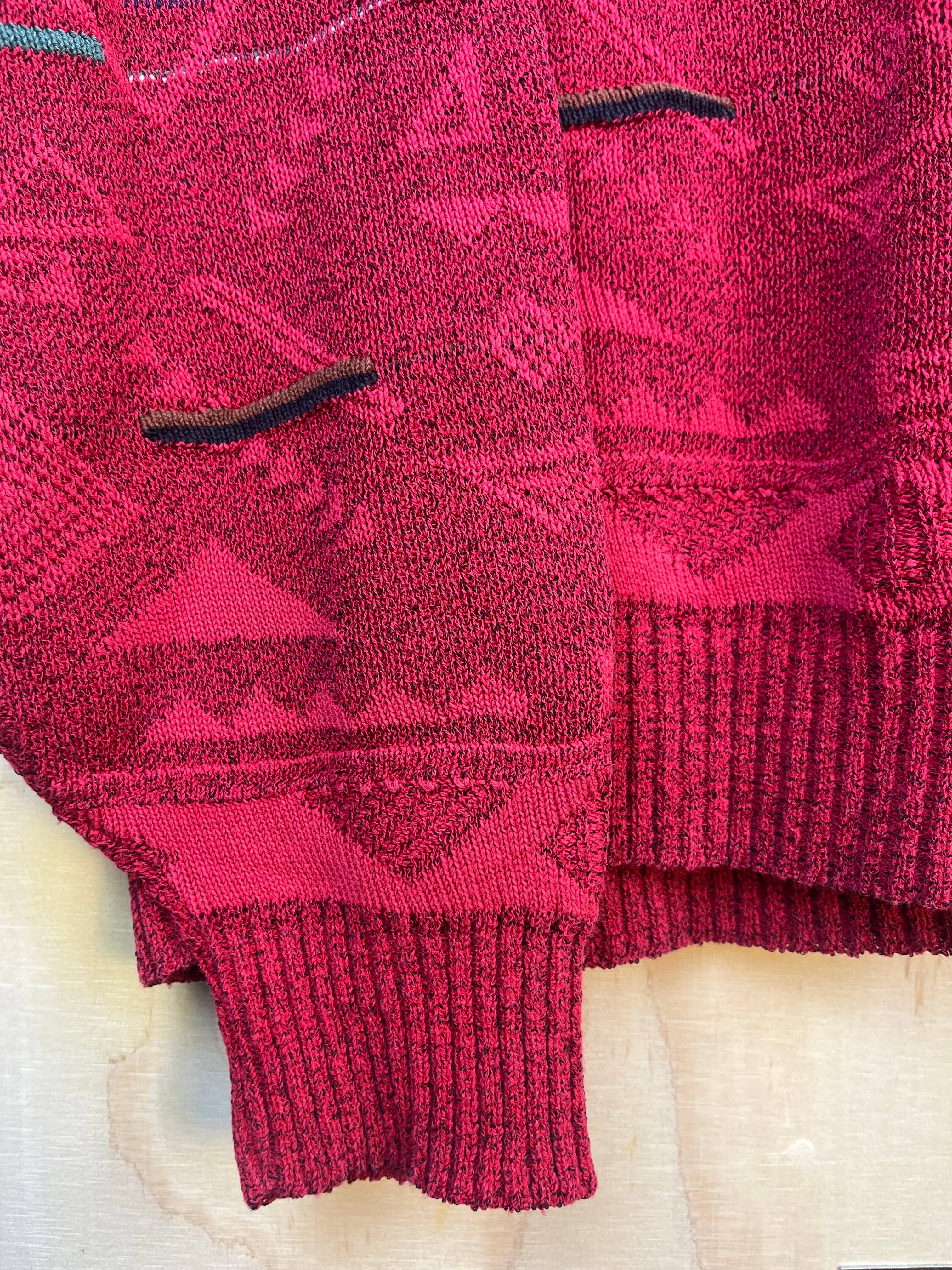 Vintage 90s London Fog Pattern Knit Sweater Red Made in USA