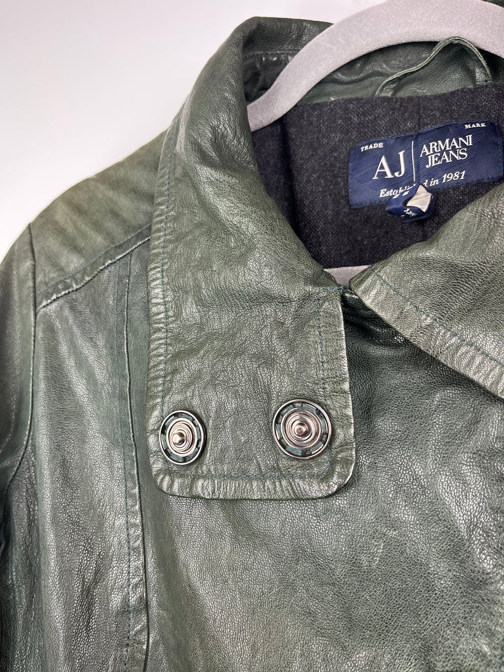 Armani Jeans Leather Jacket Green Y2K