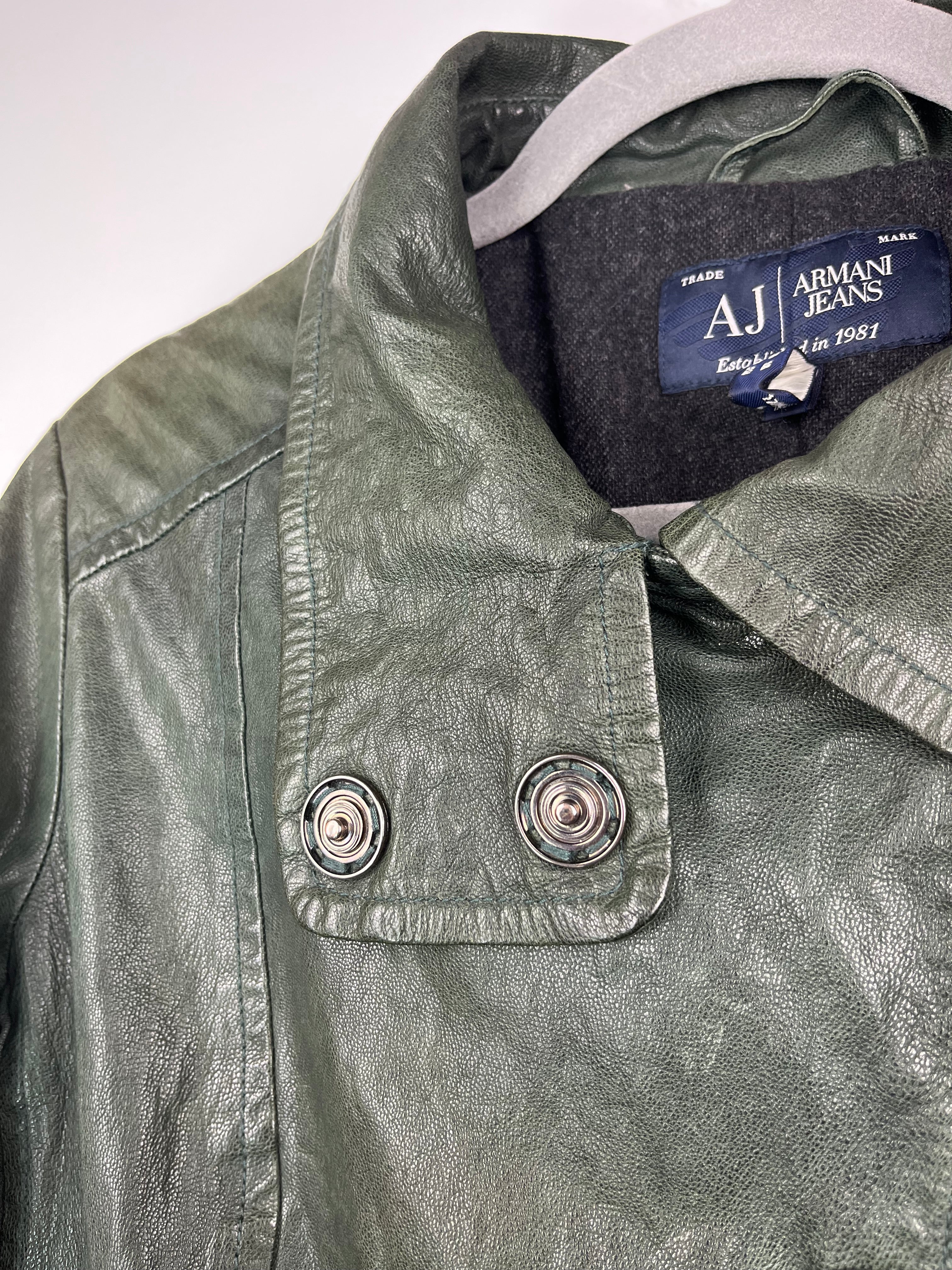 Armani Jeans Leather Jacket Green Y2K