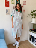 Vintage Striped Shirt Dress with Green Contrast Collar