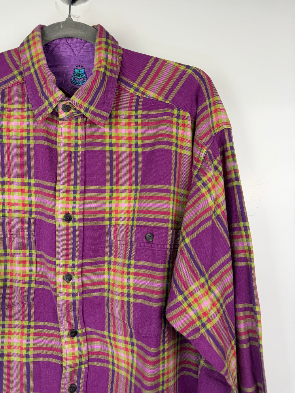 Camicia vintage tartan viola e verde lime