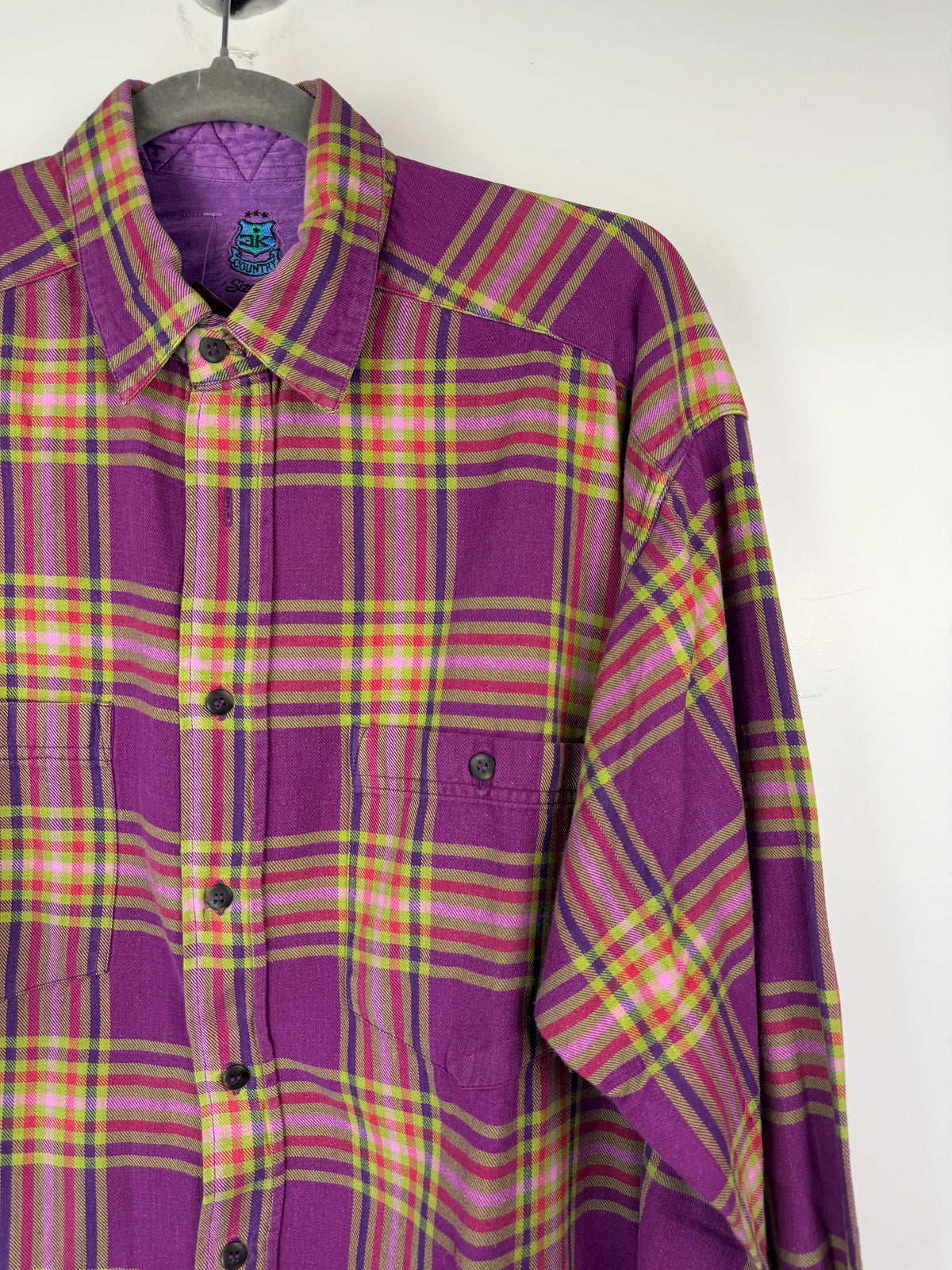 Camicia vintage tartan viola e verde lime