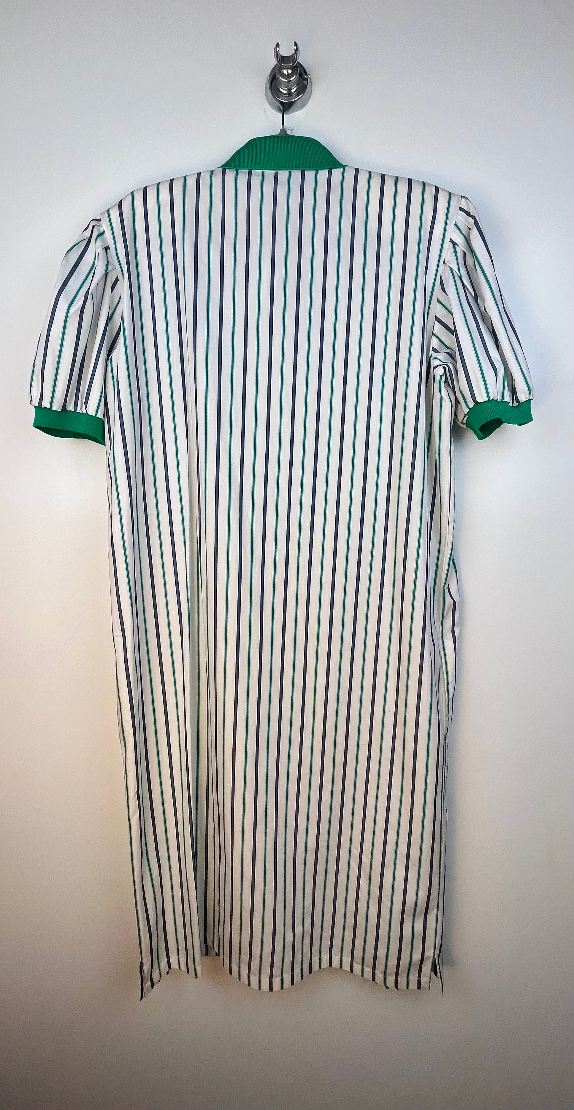 Vintage Striped Shirt Dress with Green Contrast Collar